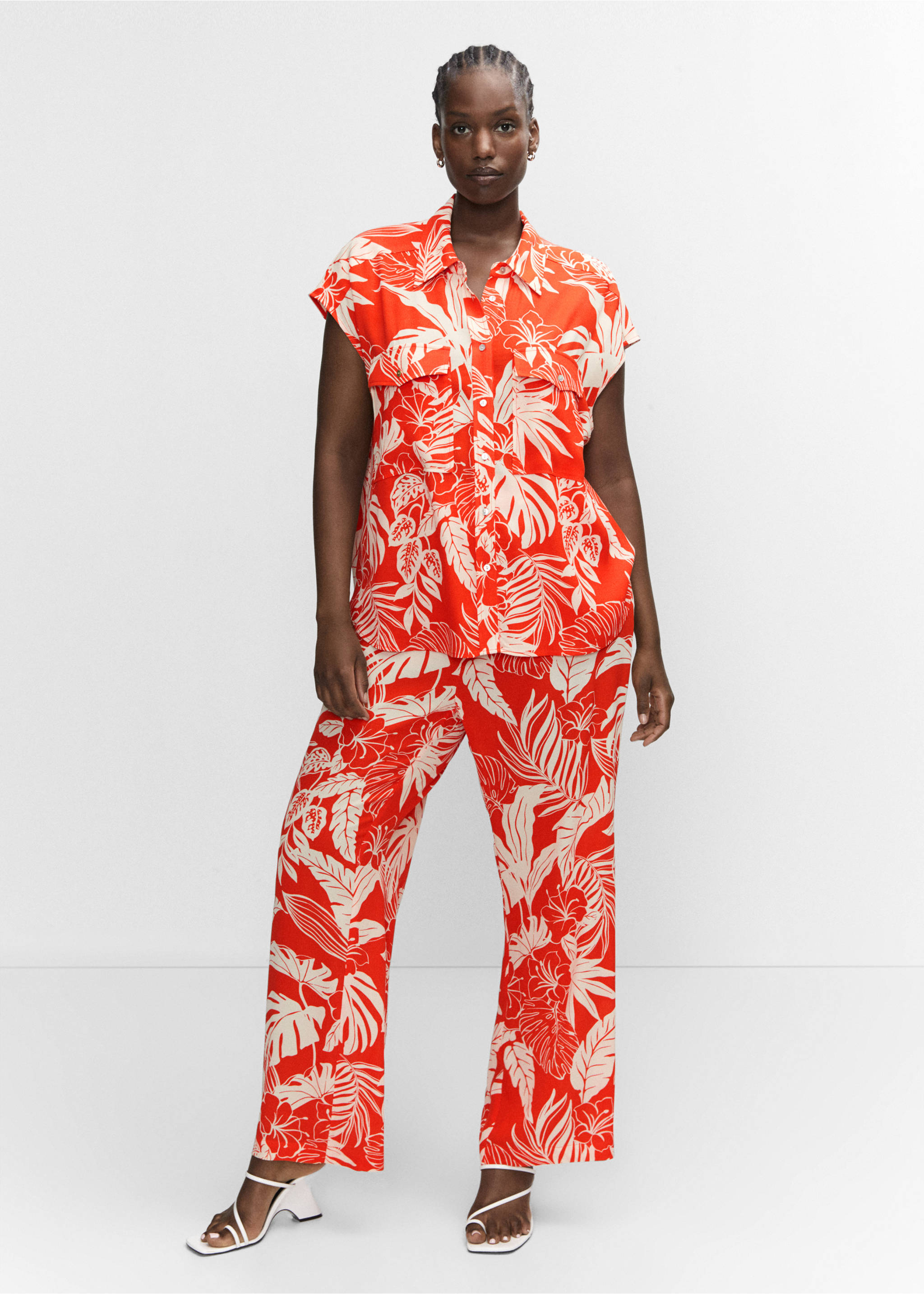 Oversize flowy shirt - Details of the article 3, Orange. Ref: 57020217-00.