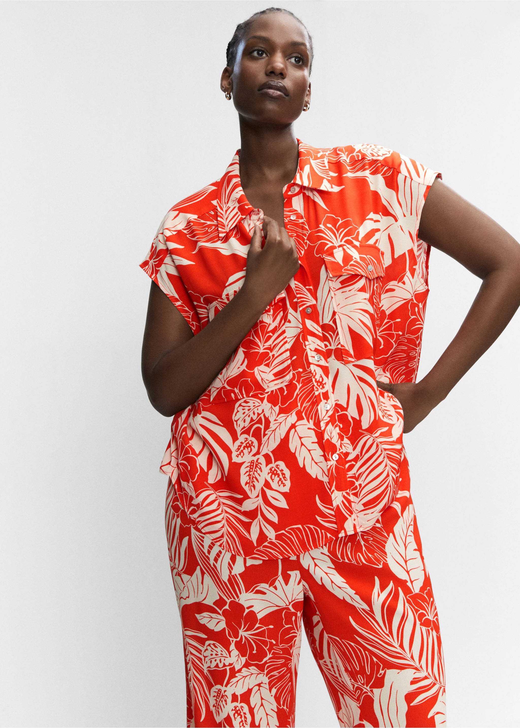 Oversize flowy shirt - Details of the article 5, Orange. Ref: 57020217-00.