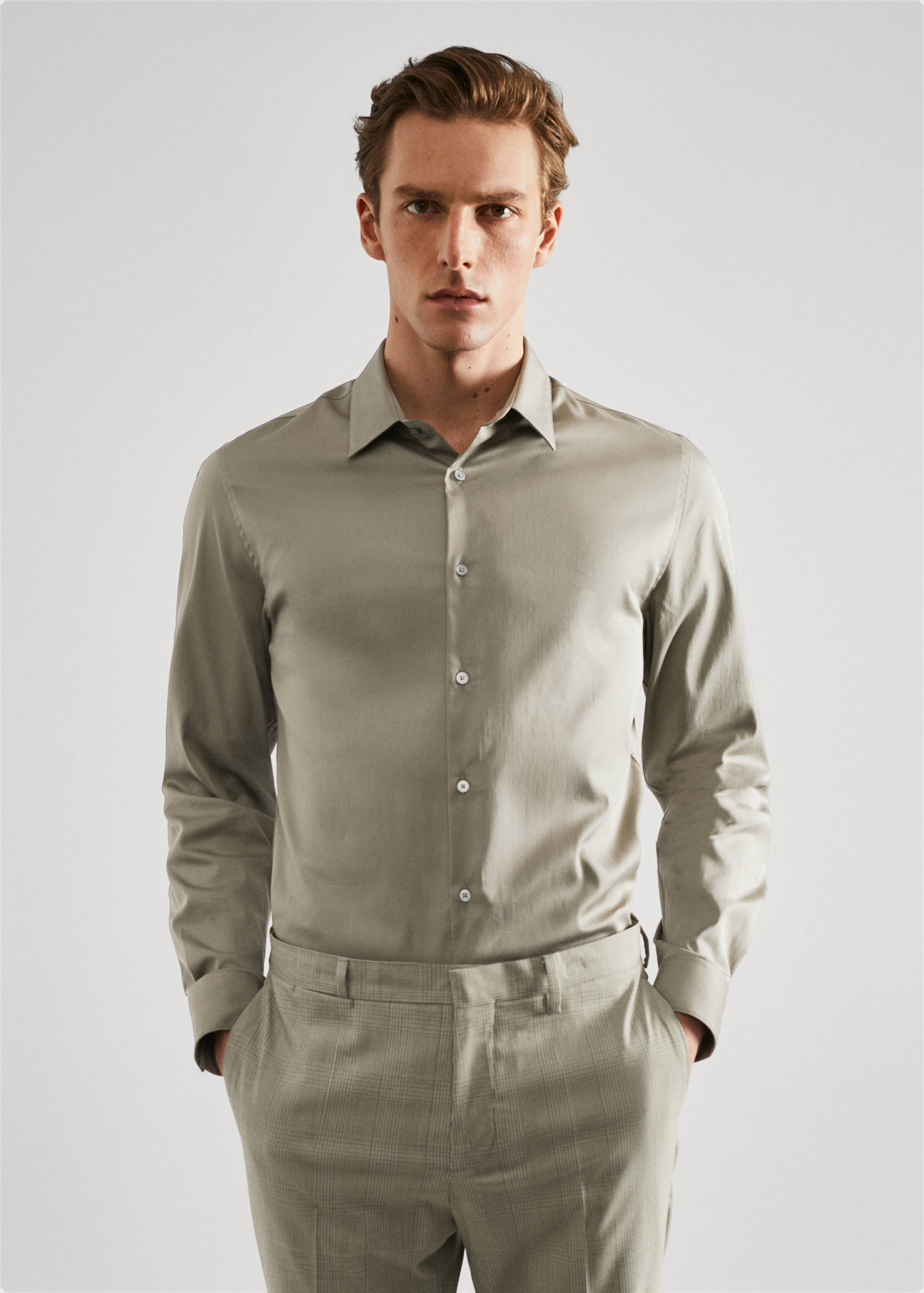 Camisa vestit súper slim fit popelín - Pla mig