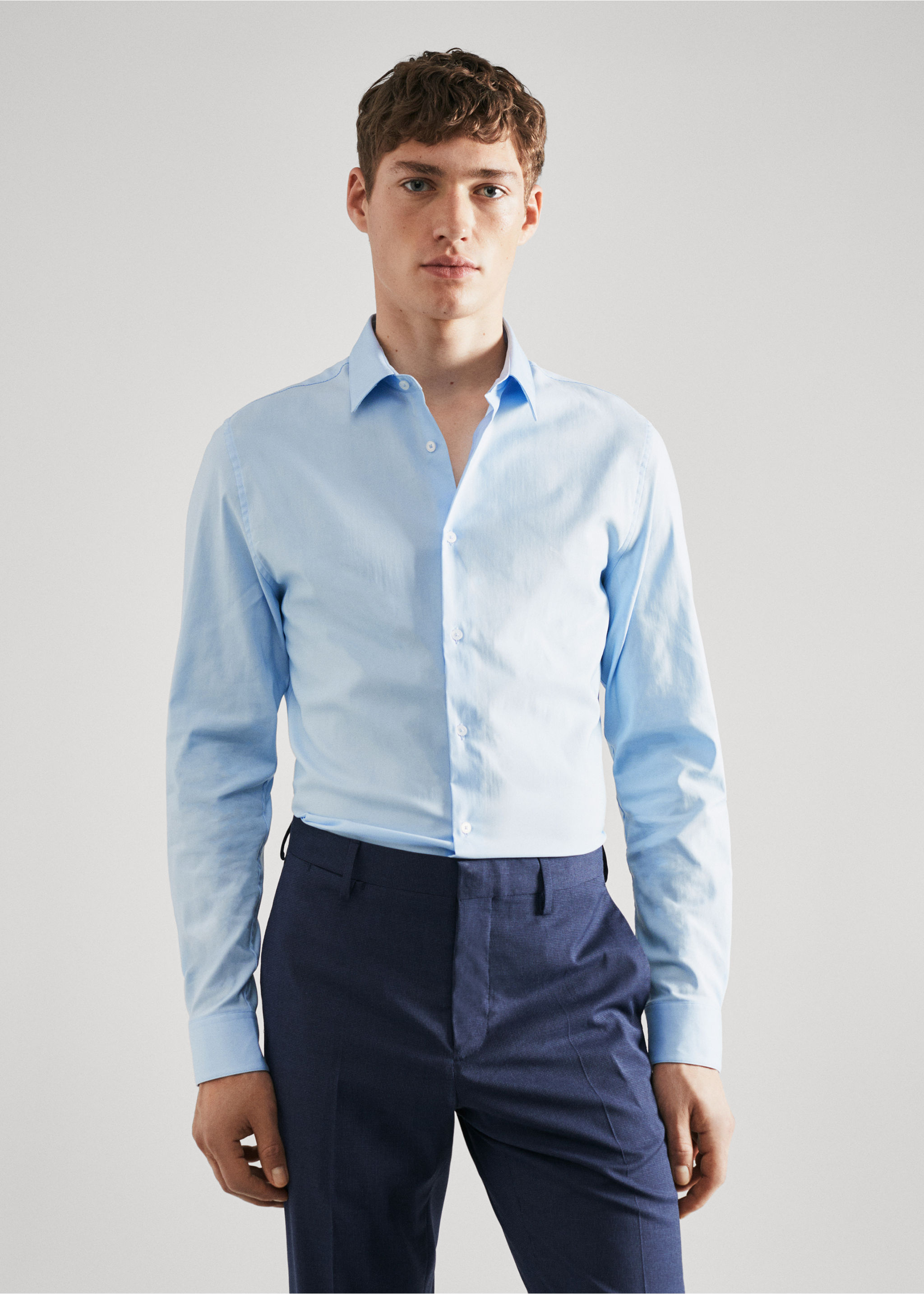 Super slim-fit poplin suit shirt - Medium plane