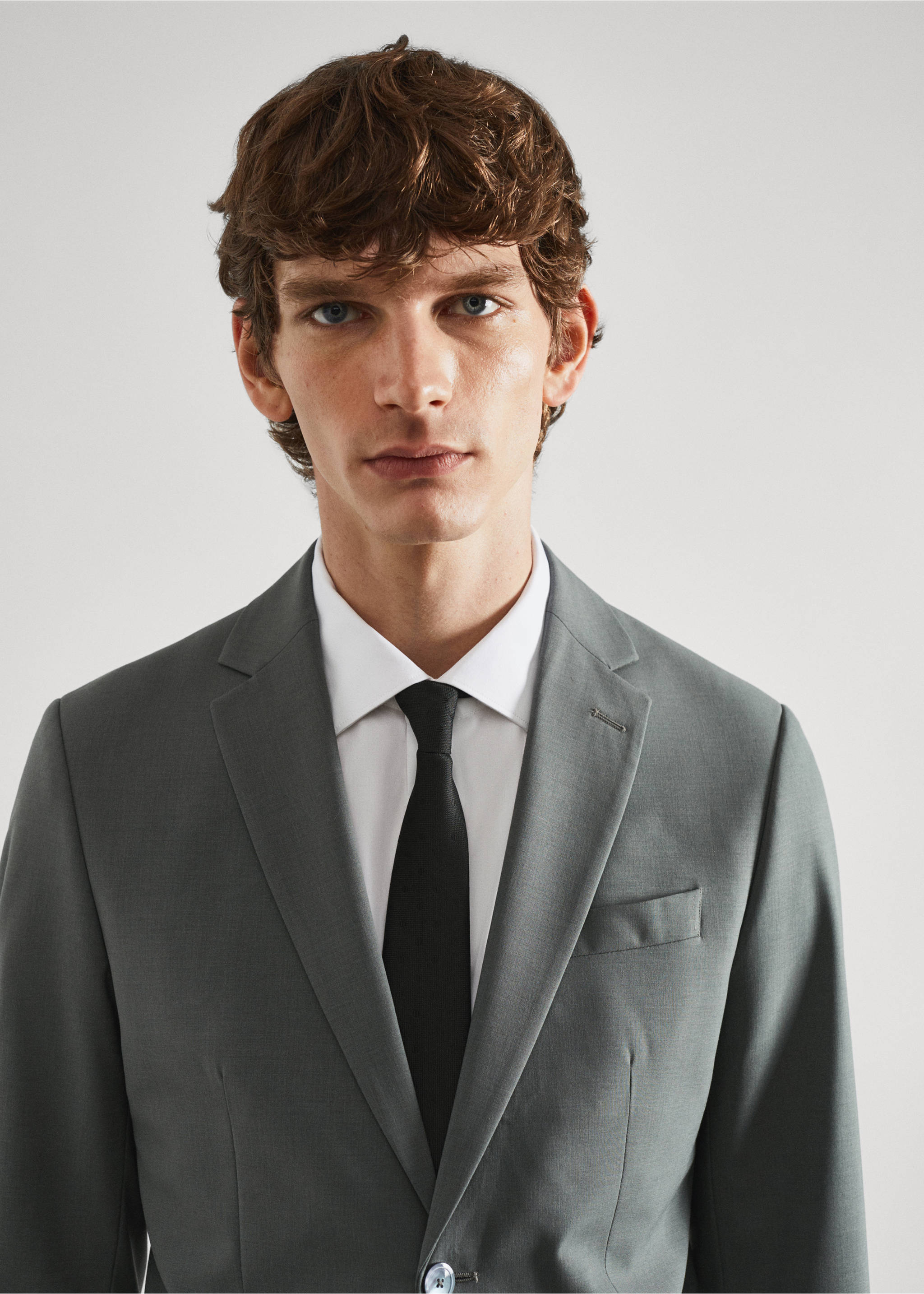 Slim-fit wool suit jacket - Details of the article 1, Green. Ref: 57020760-00.