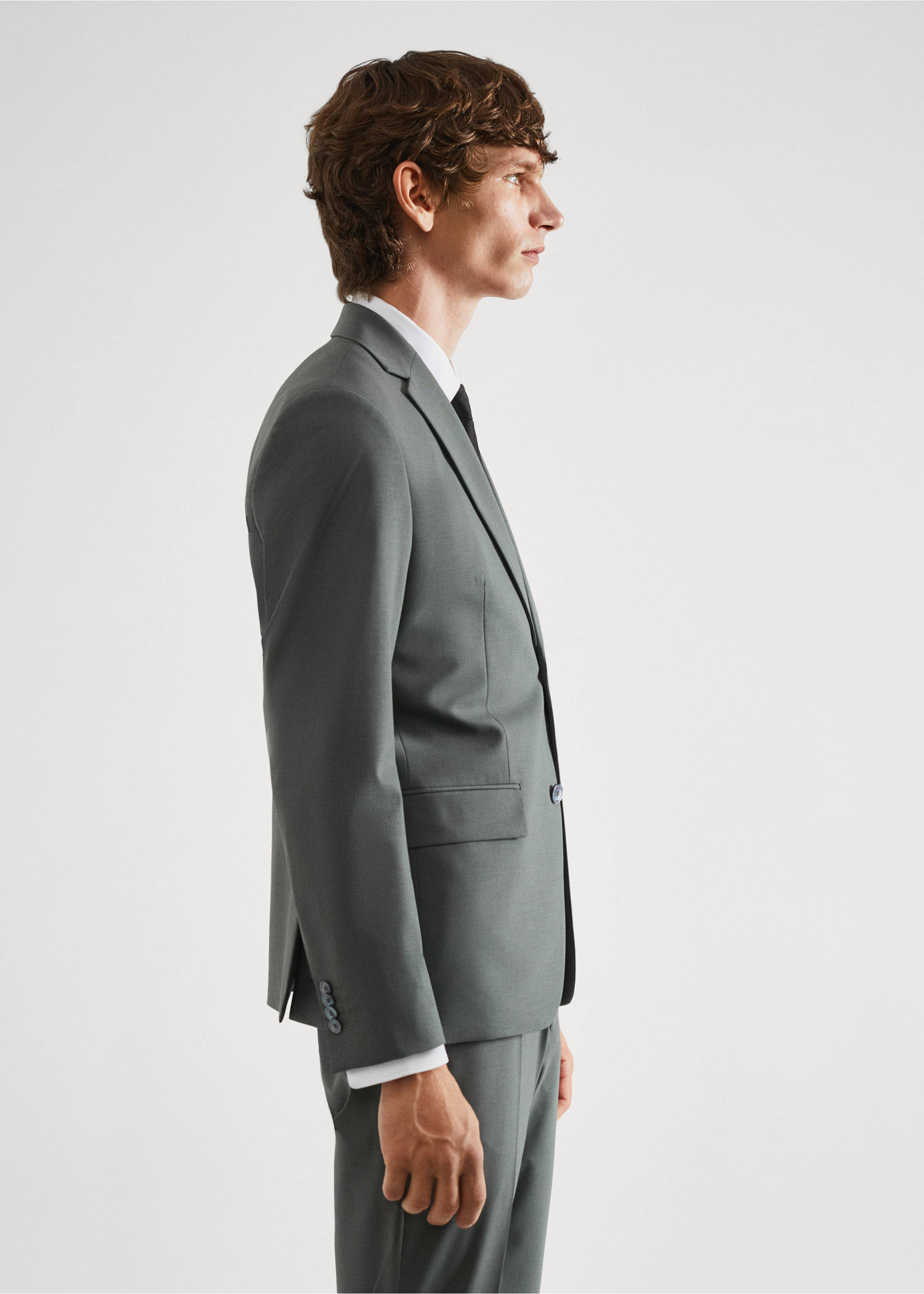 Slim-fit wool suit jacket - Details of the article 2, Green. Ref: 57020760-00.