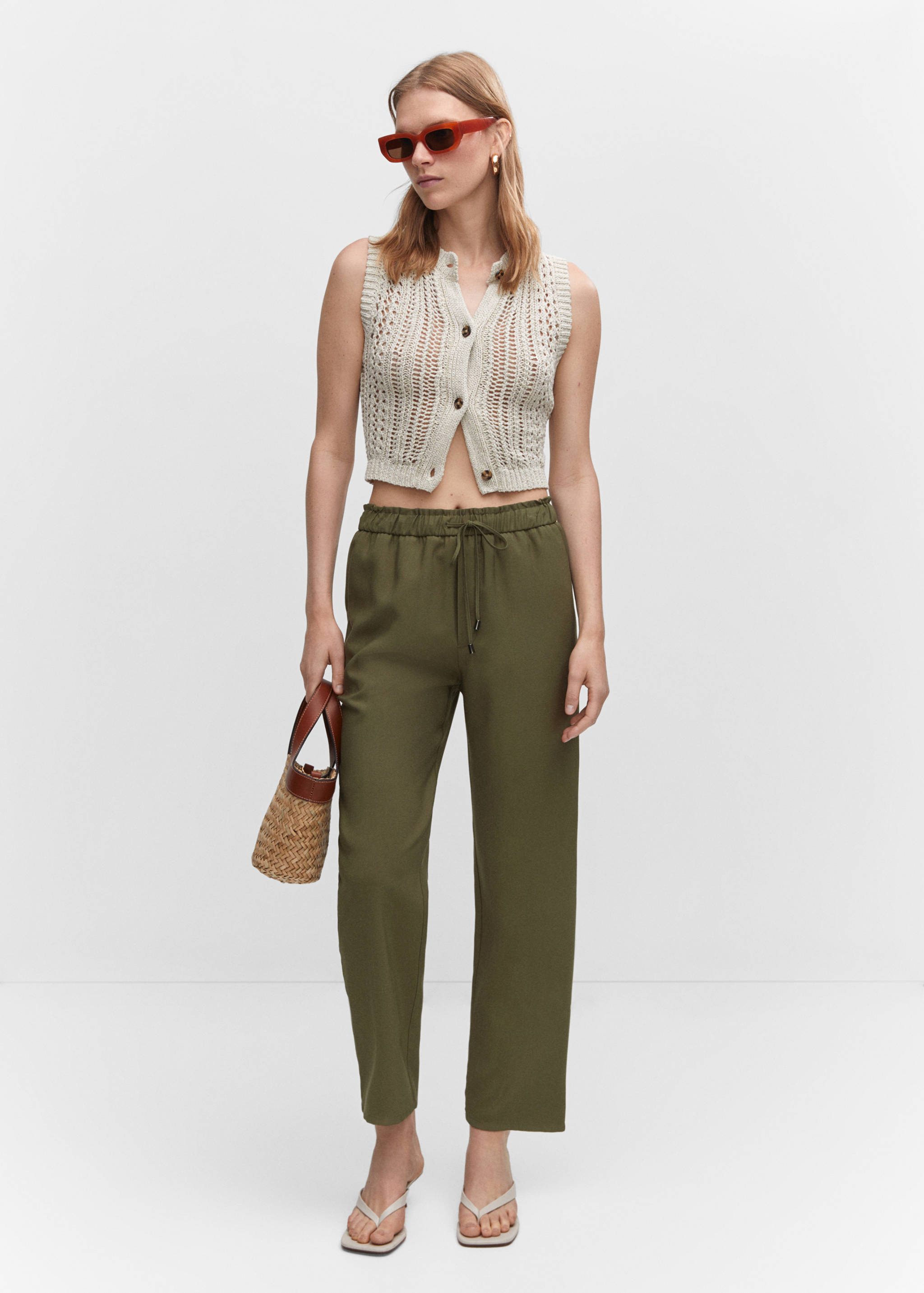 Flowy straight-fit pants with bow - General plane