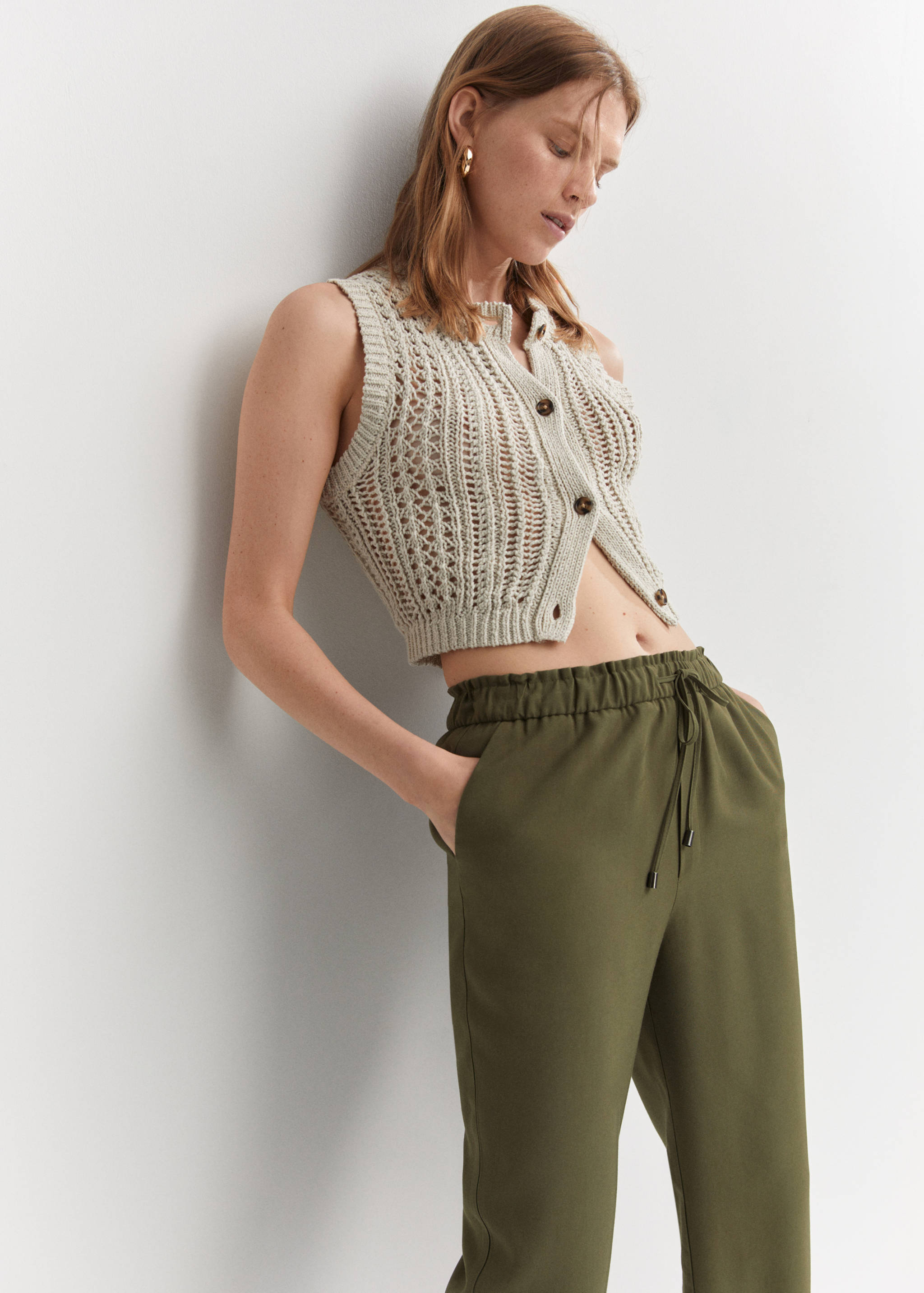 Flowy straight-fit pants with bow - Details of the article 1