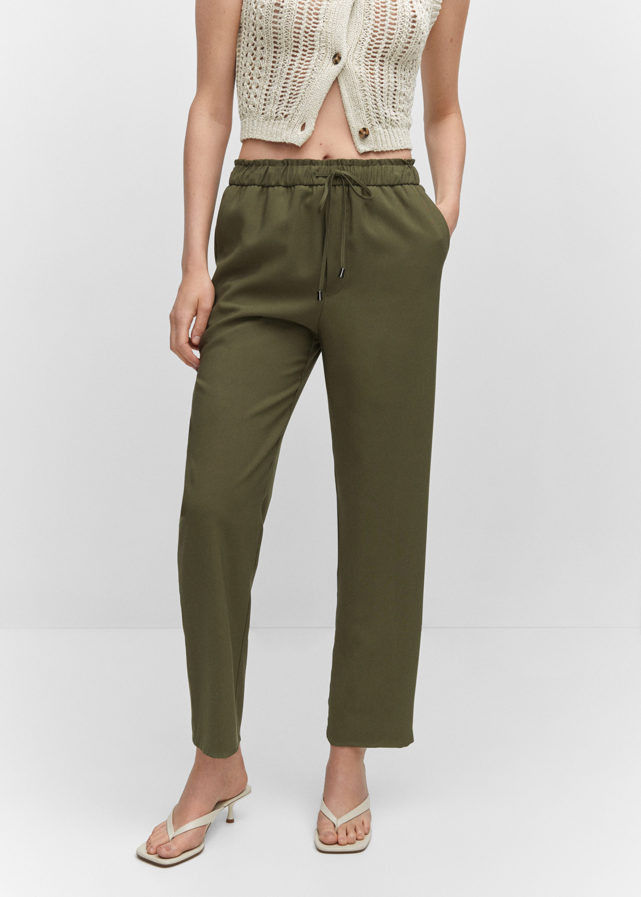 Pantalon droit fluide nœud - Plan moyen