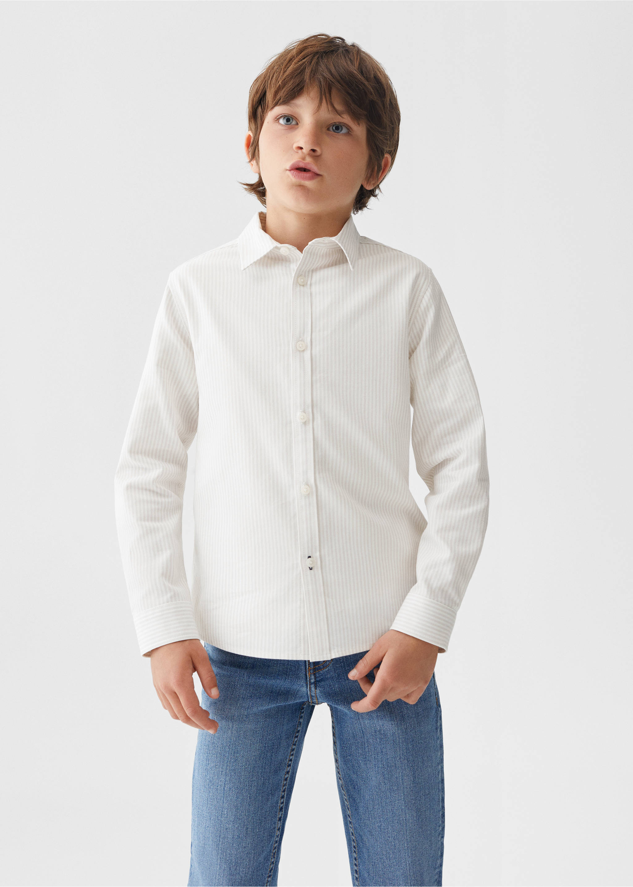 Regular-fit striped shirt - Medium plane, Beige. Ref: 57022514-00.