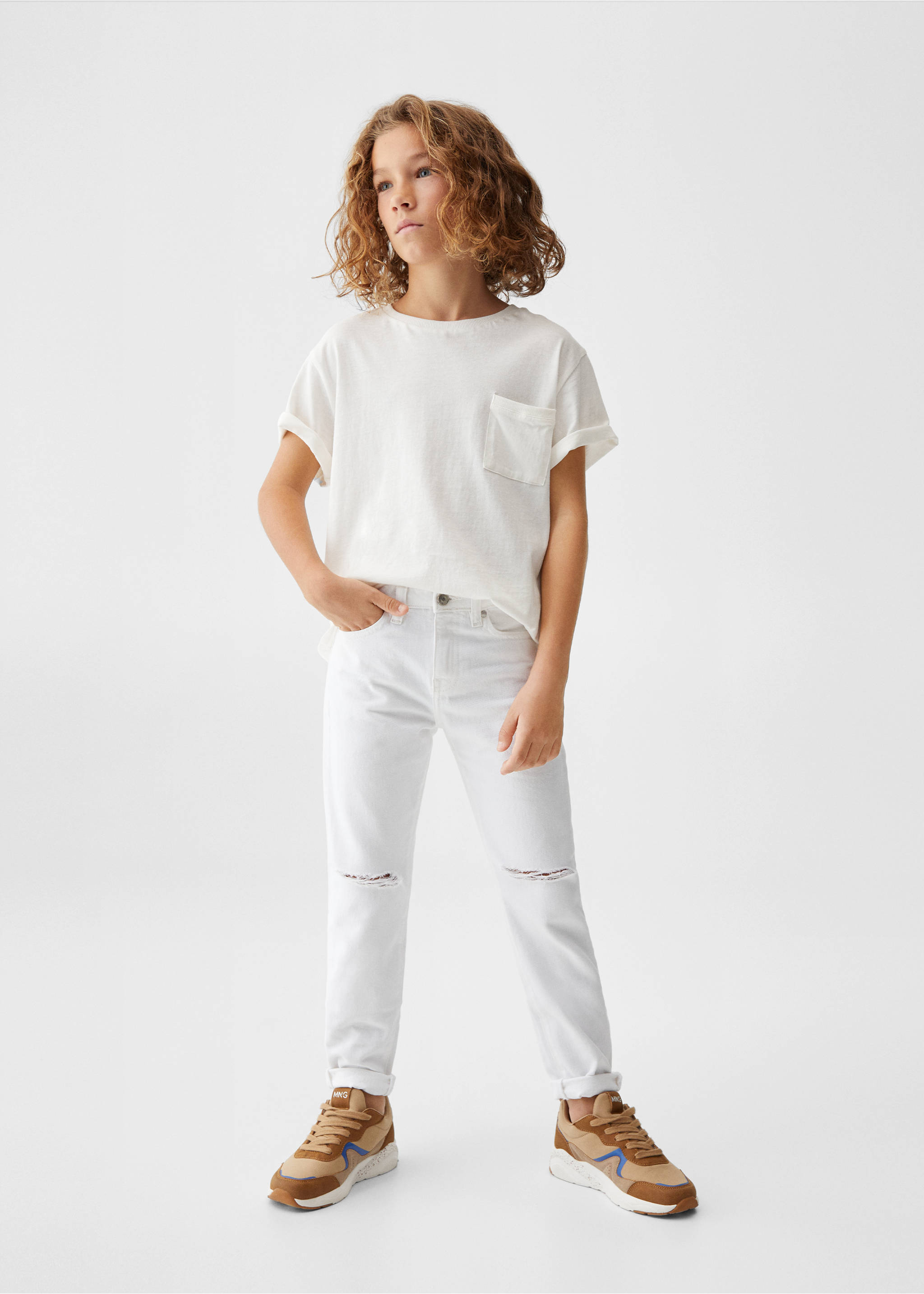 Džíny dad fit s dekorativním roztrháním - Detail zboží 1, Bílá. Ref: 57022519-00.