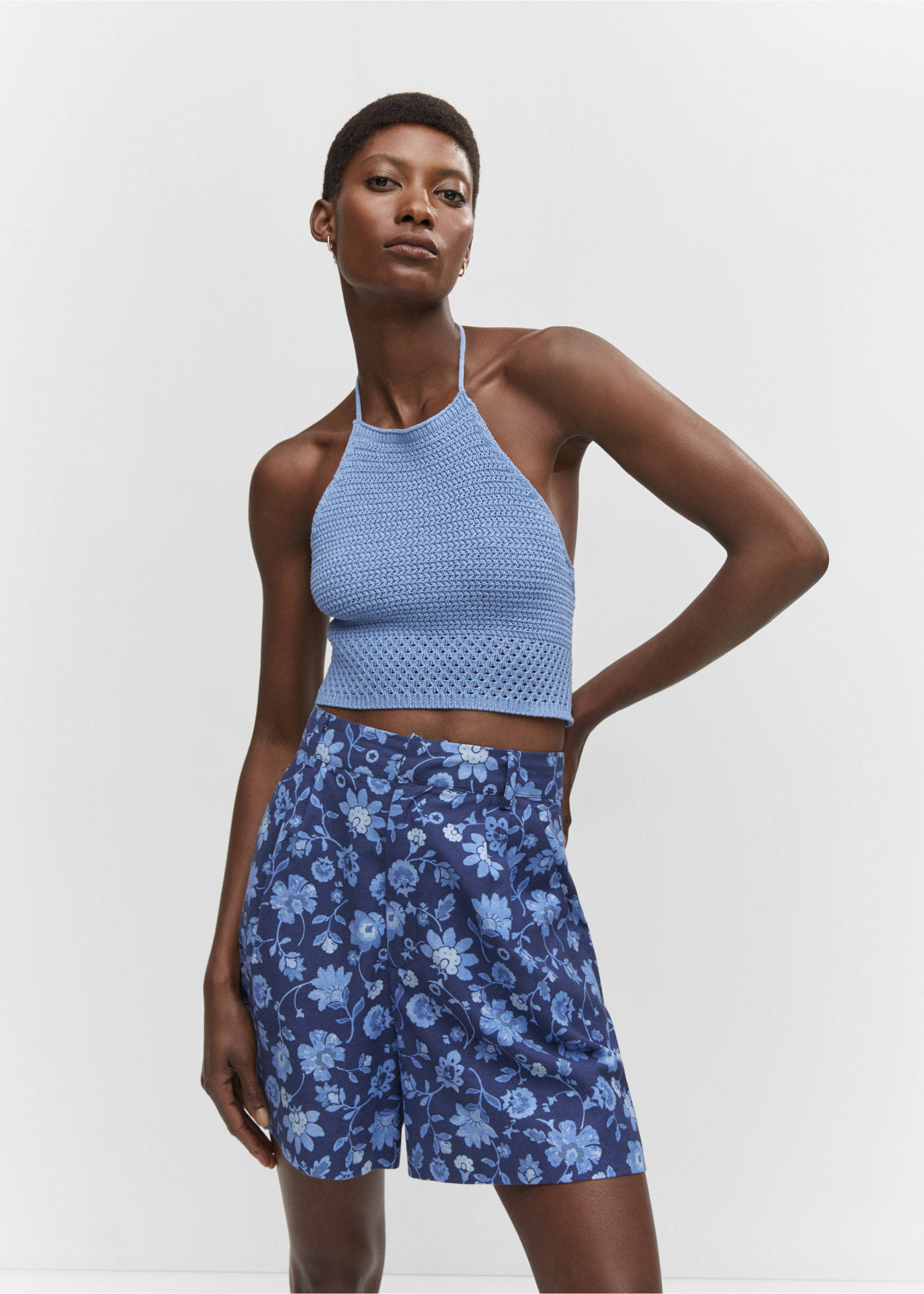 Neckholder-Crochet-Top - Mittlere Ansicht, Himmelblau. Ref: 57022881-00.