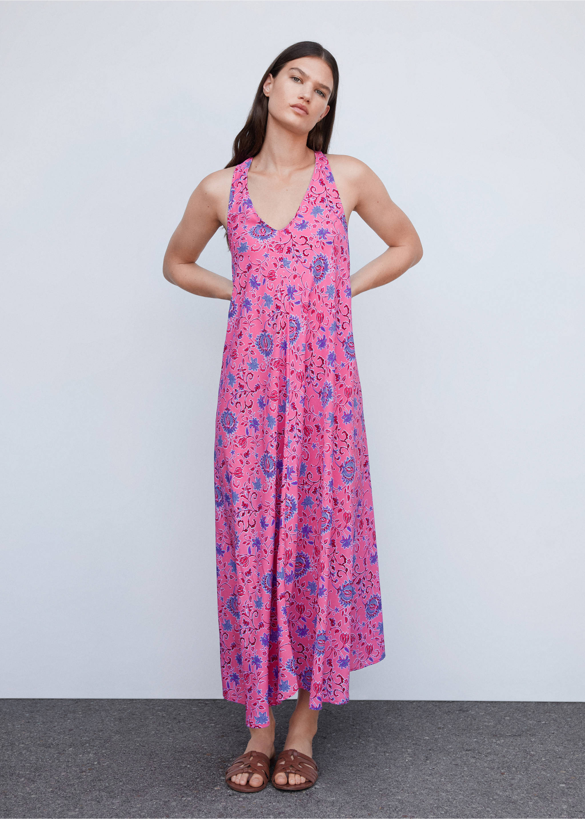 V-neck floral dress - General plane, Pink. Ref: 57022890-00.