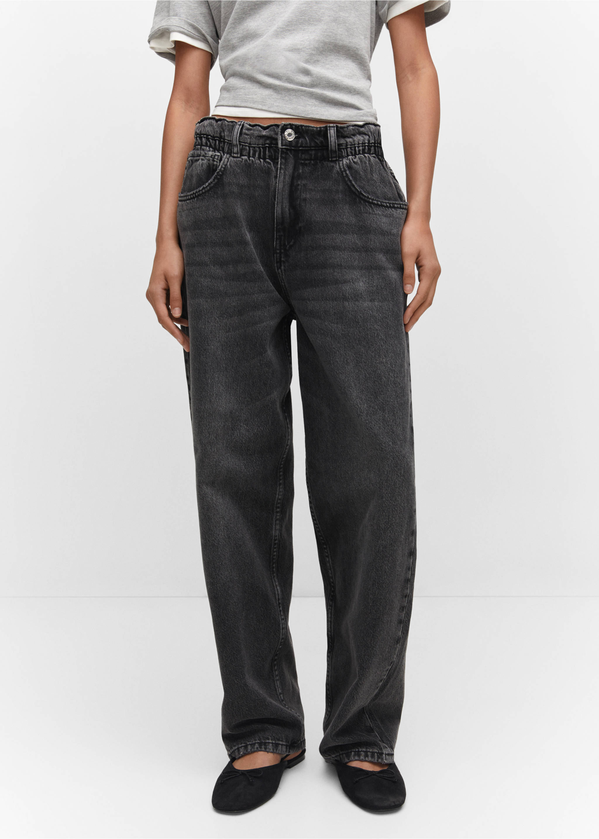 Slouchy Jeans mit Stretchbund - Mittlere Ansicht, Black denim. Ref: 57022896-00.
