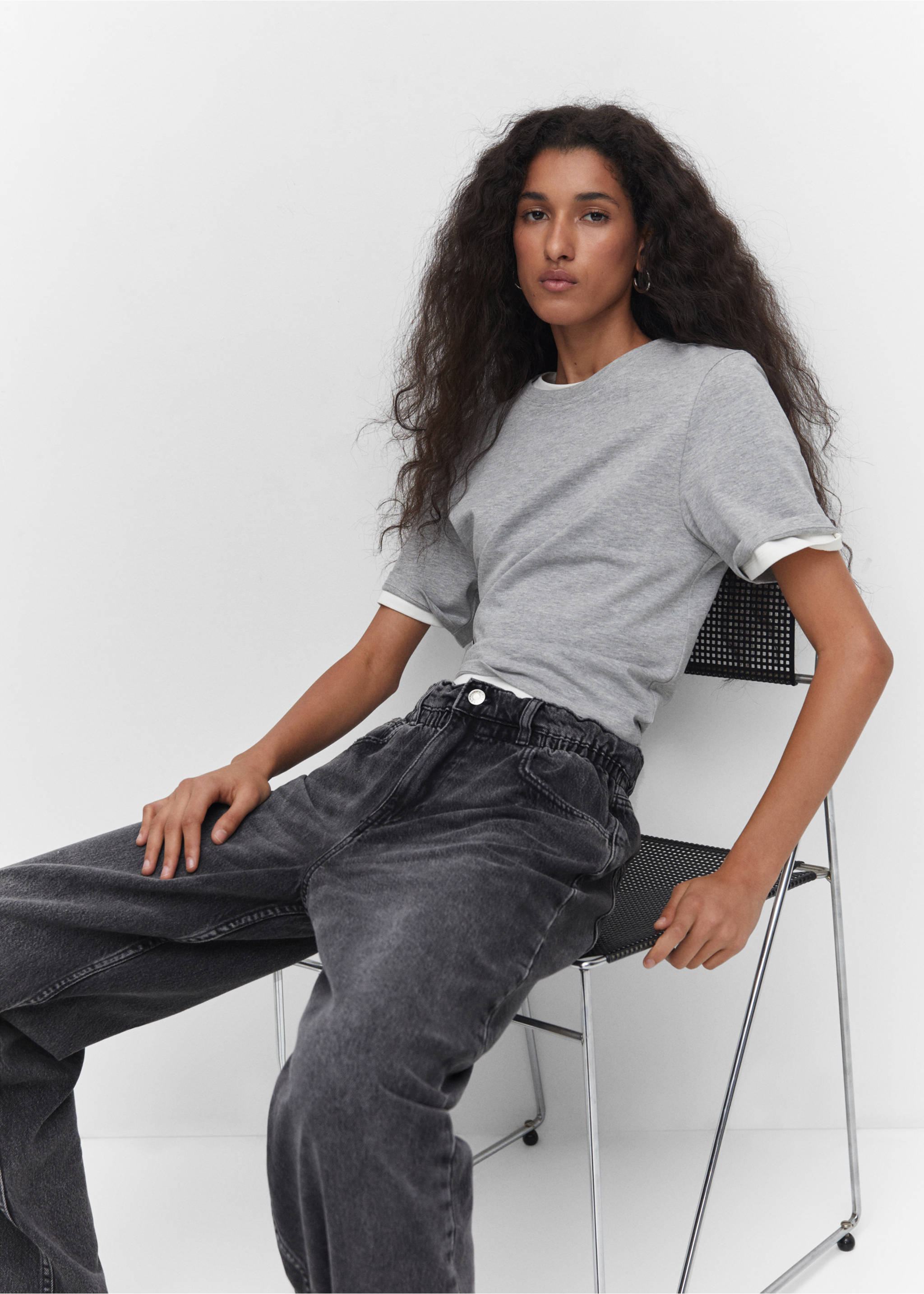 Slouchy Jeans mit Stretchbund - Detail des Artikels 2, Black denim. Ref: 57022896-00.
