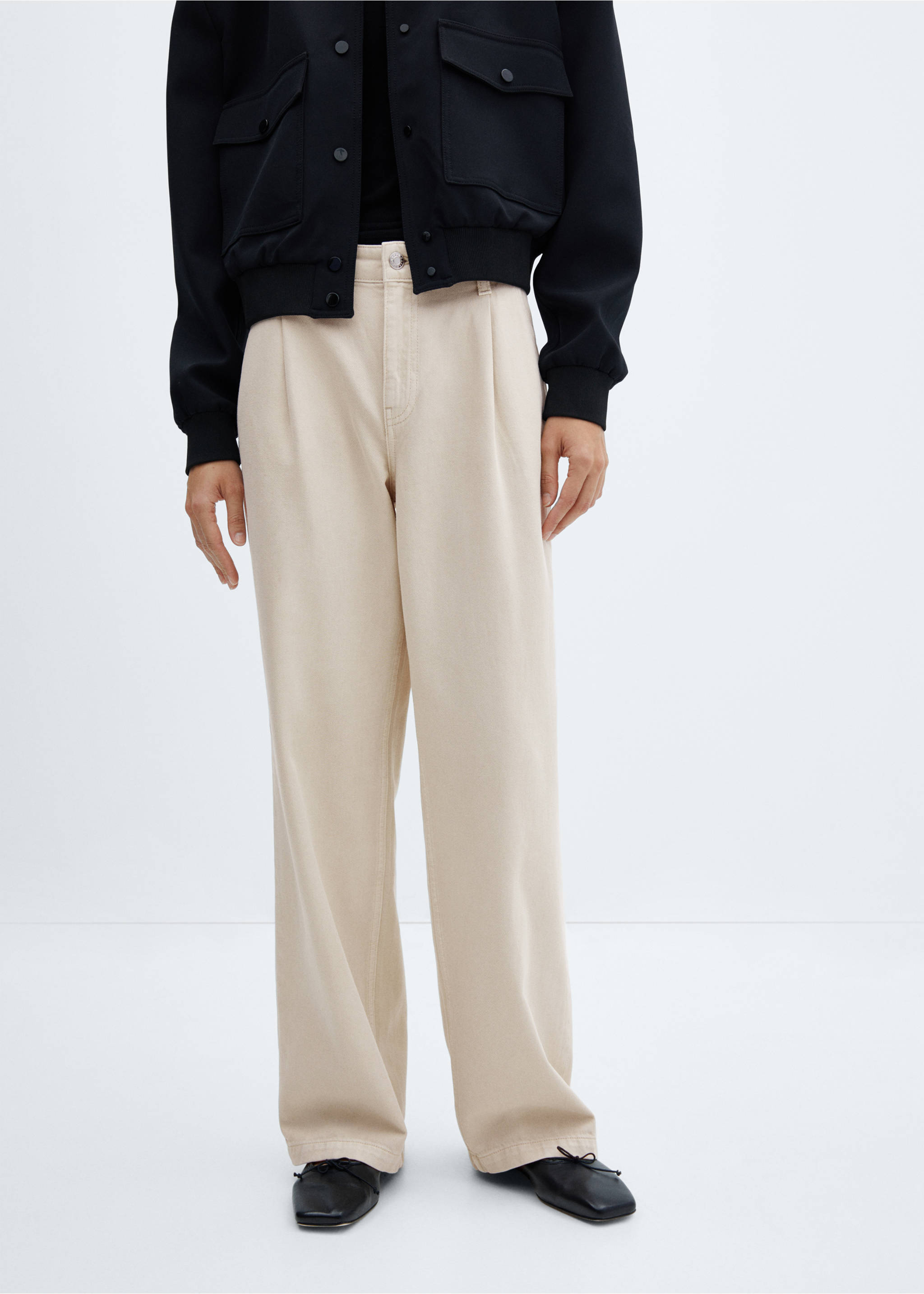 Straight pleated jeans - Medium plane, Ecru. Ref: 57022897-00.