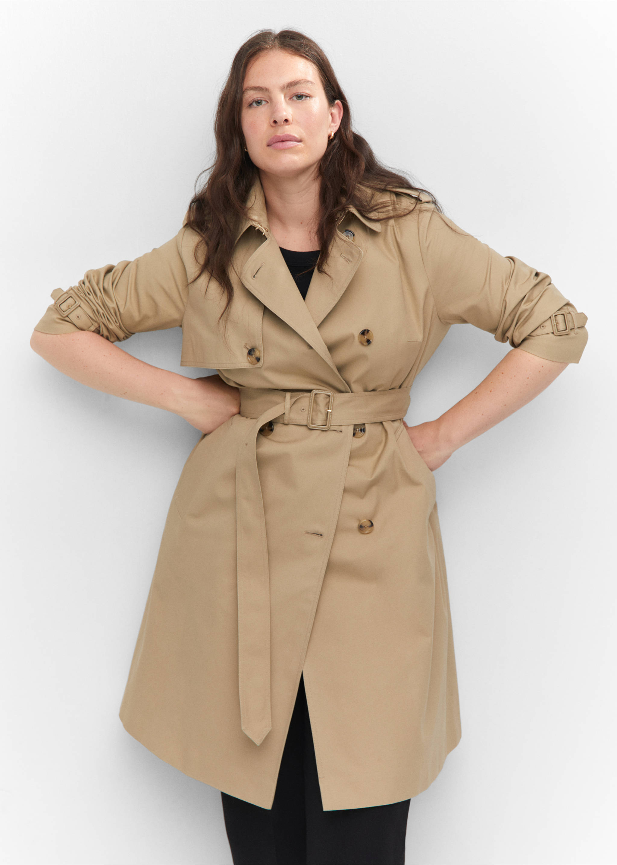 Classic trench coat with belt - Details of the article 5, Medium Brown. Ref: 57023725-00.