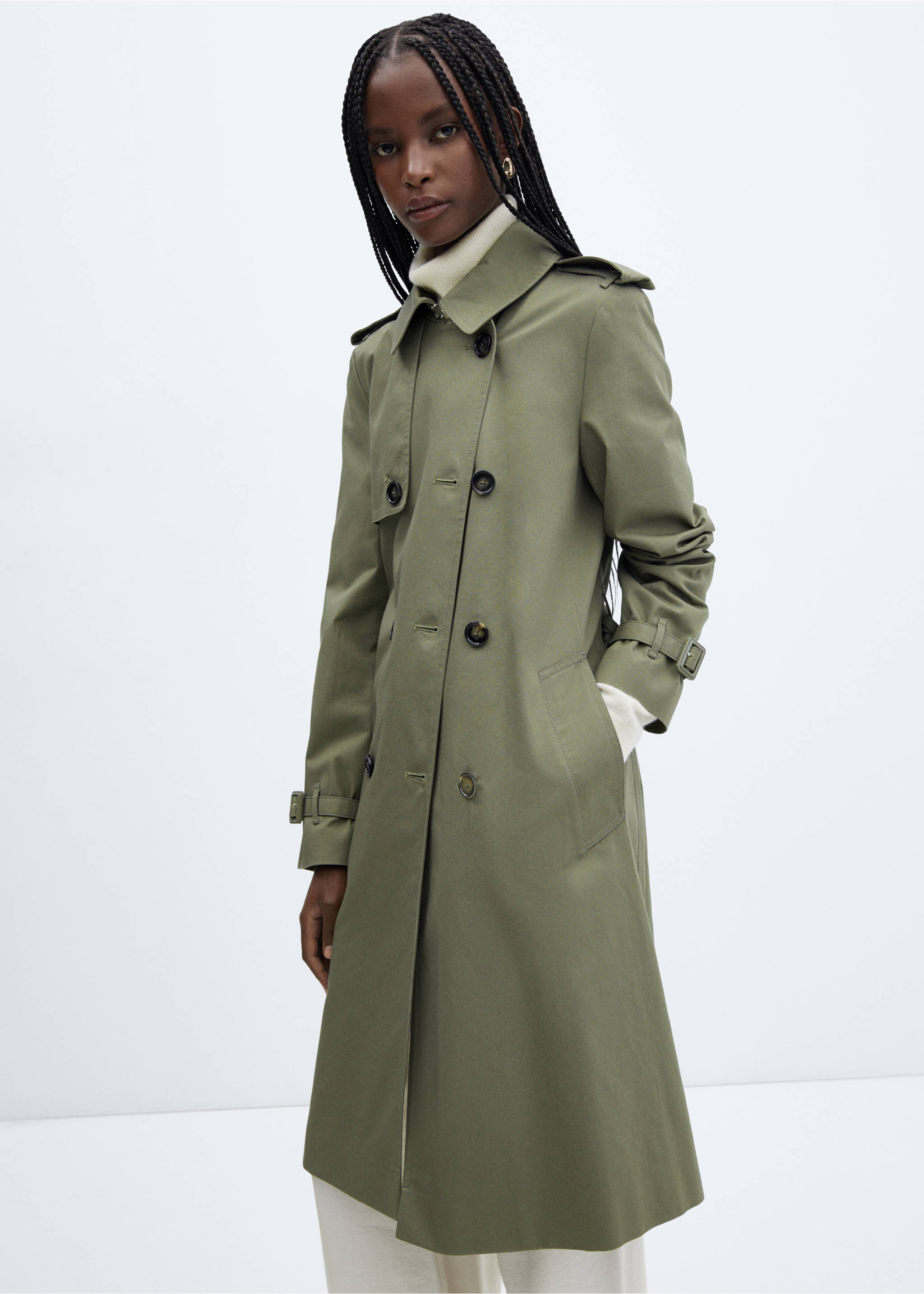Classic trench coat with belt - Medium plane, Khaki. Ref: 57023725-00.