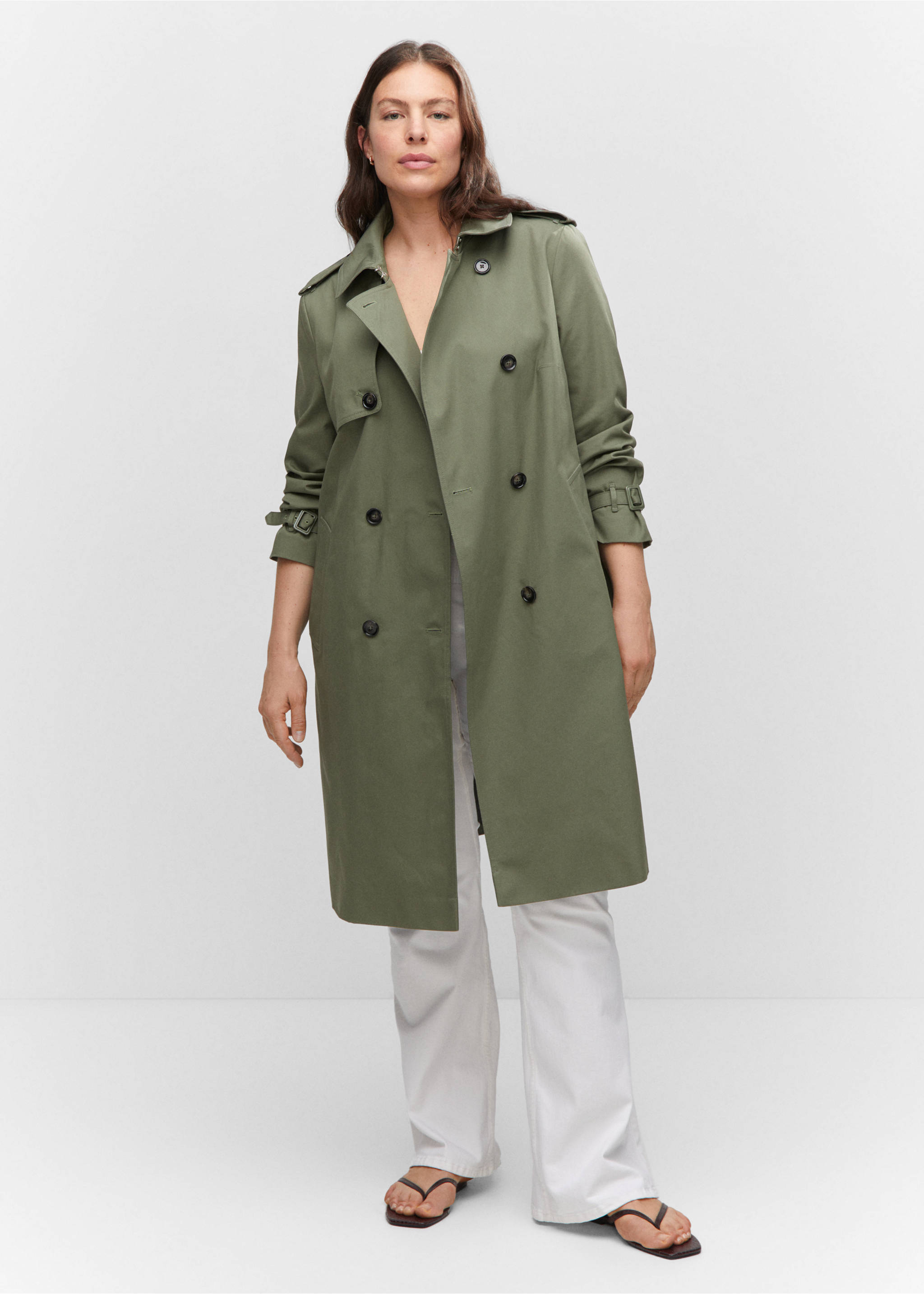 Classic trench coat with belt - Details of the article 3, Khaki. Ref: 57023725-00.