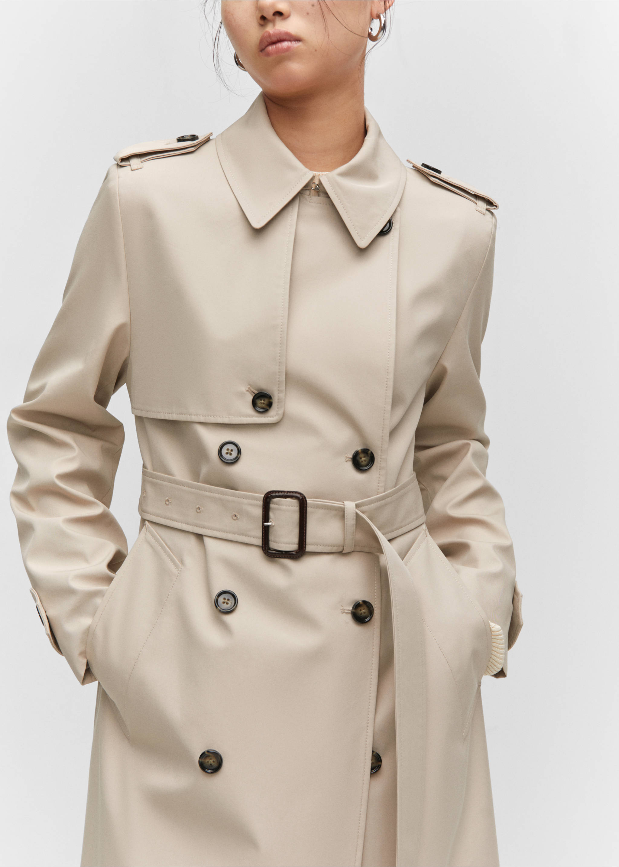Waterproof double-breasted trench coat - Details of the article 6, Light/Pastel Grey. Ref: 57023775-00.
