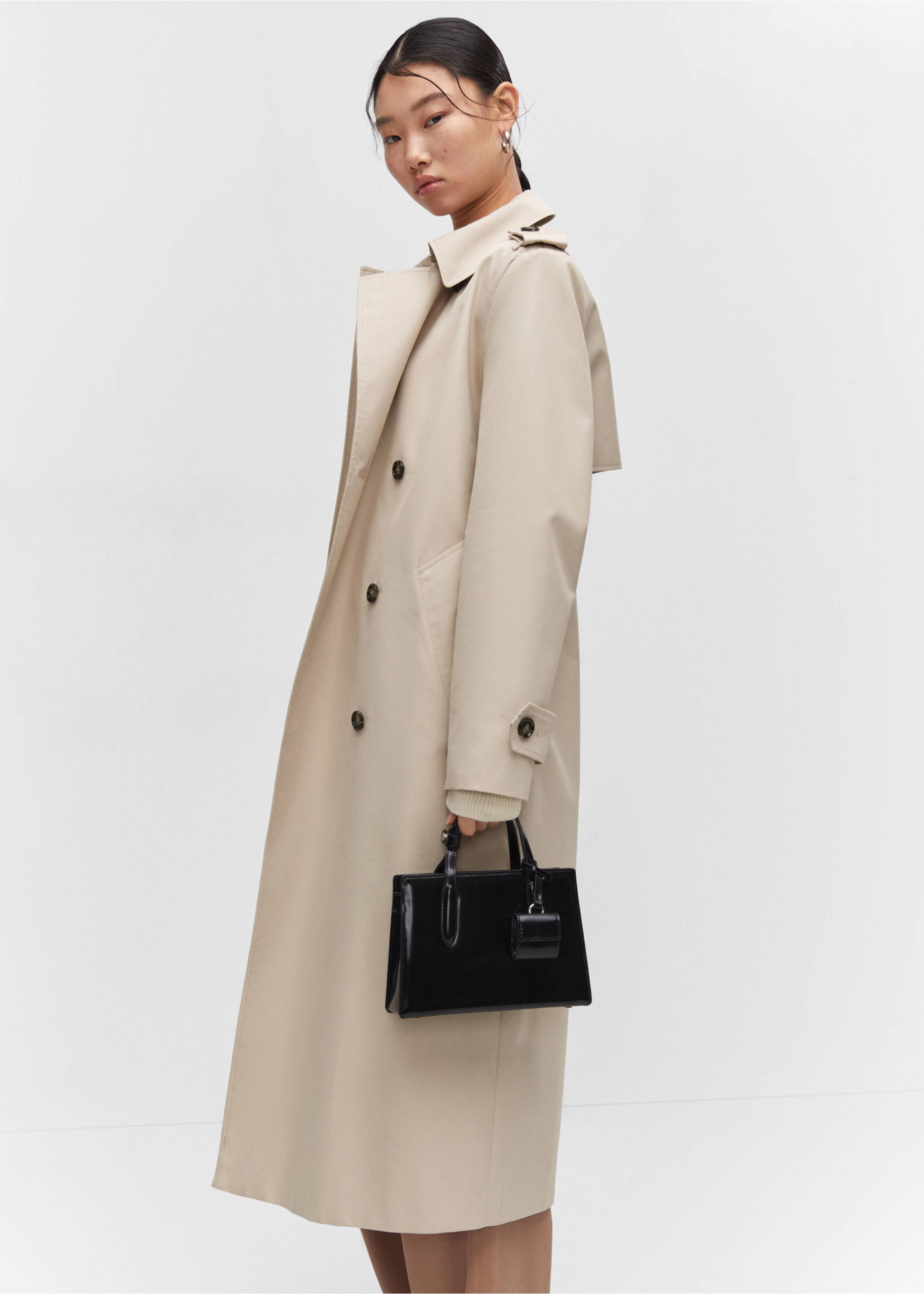 Waterproof double-breasted trench coat - Details of the article 2, Light/Pastel Grey. Ref: 57023775-00.