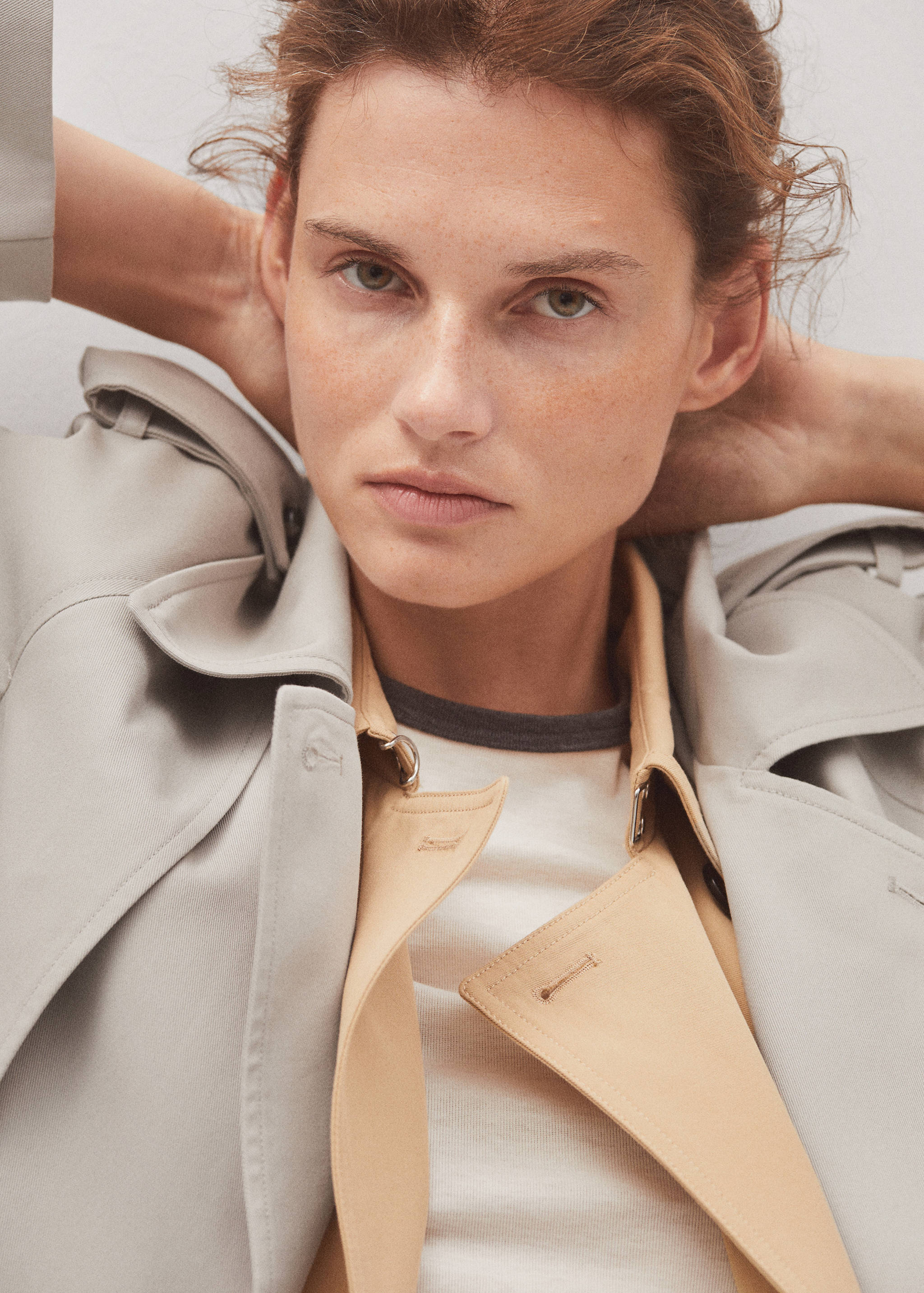 Waterproof double-breasted trench coat - Details of the article 9, Light/Pastel Grey. Ref: 57023775-00.