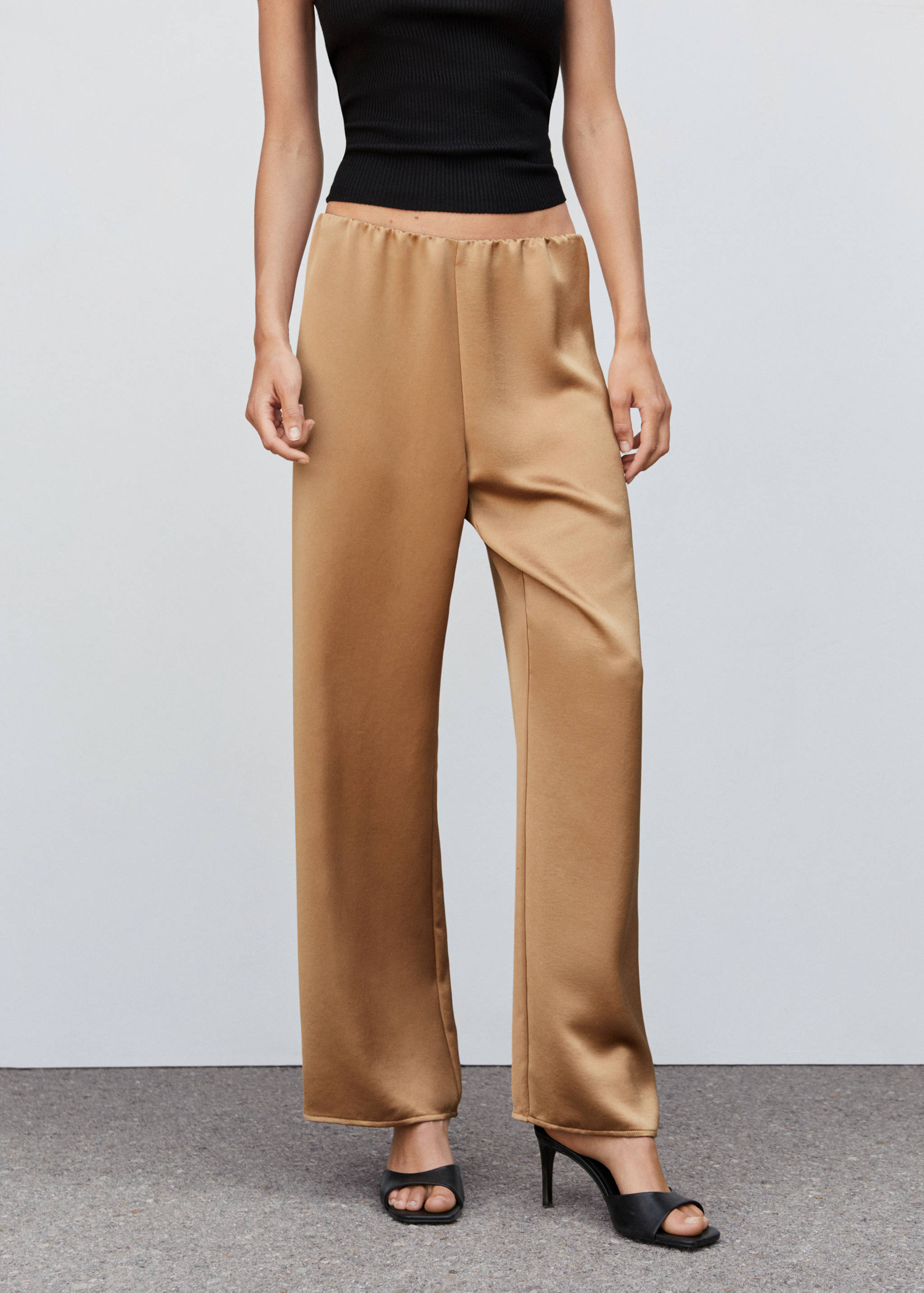 Satin-finish elastic waist pants - Medium plane