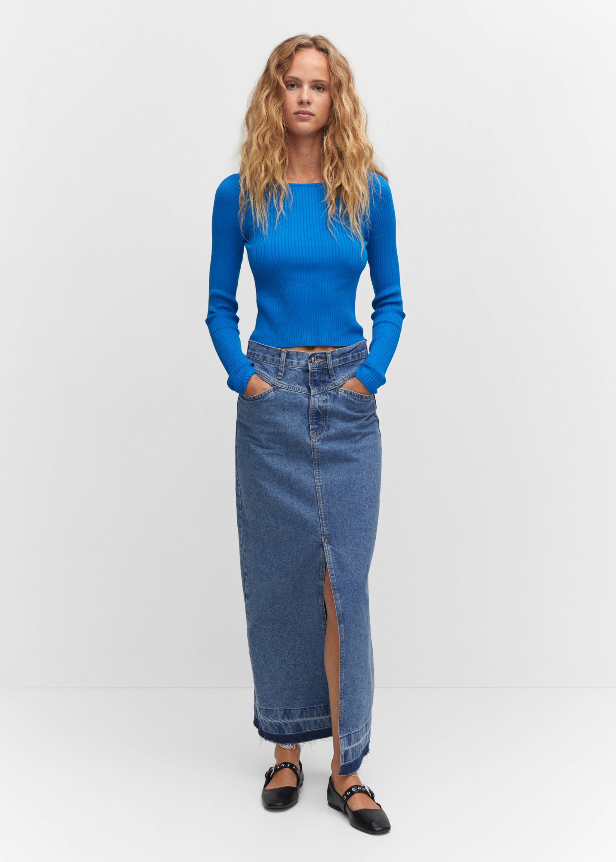 Pull-over maille côtelée col rond - Plan général