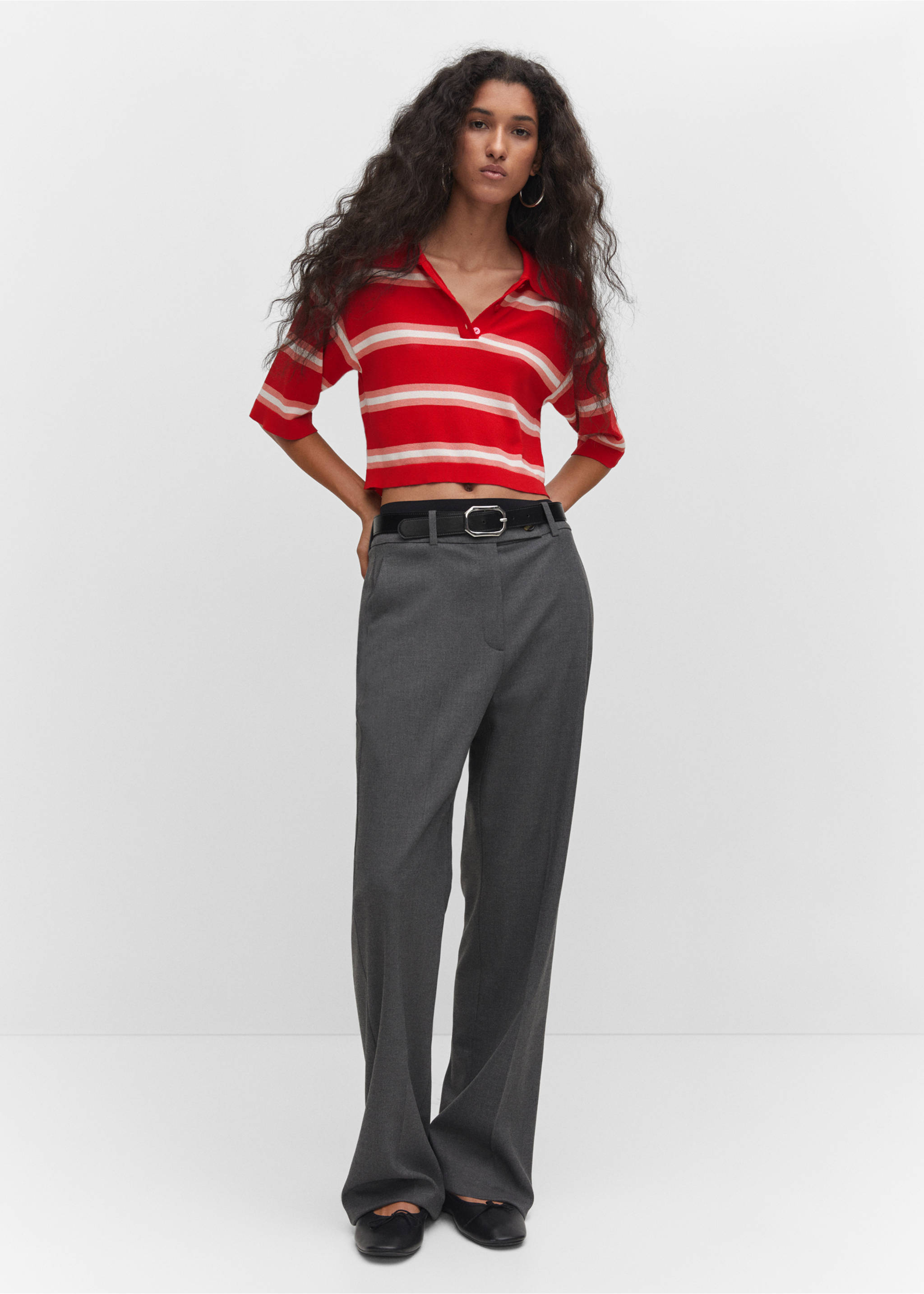 Striped polo-style sweater - General plane, Red. Ref: 57023819-00.