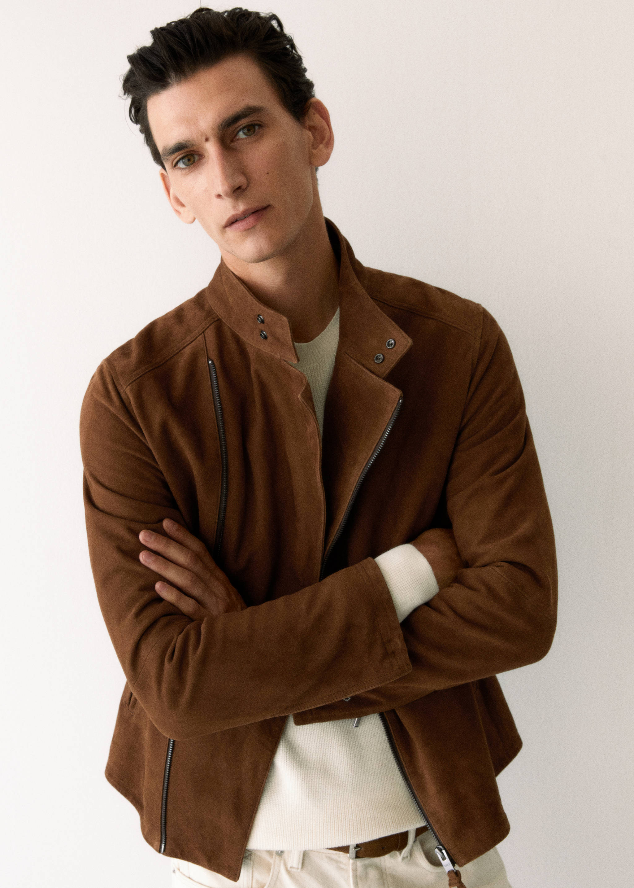 Perfect suede leather jacket - Details of the article 3, Brown. Ref: 57024385-00.