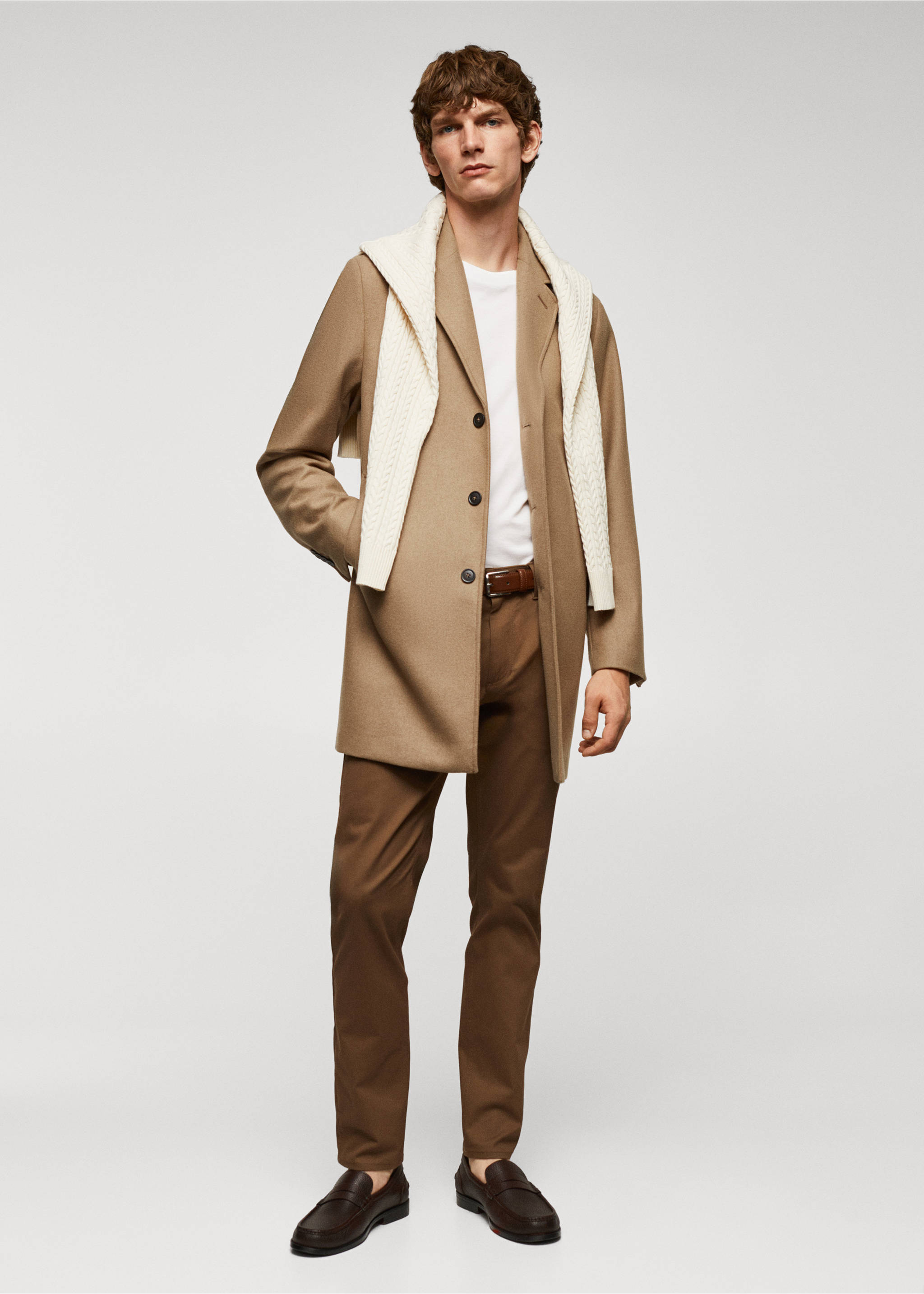 Manteau léger laine recyclée - Plan général, Marron moyen. Ref: 57024387-00.