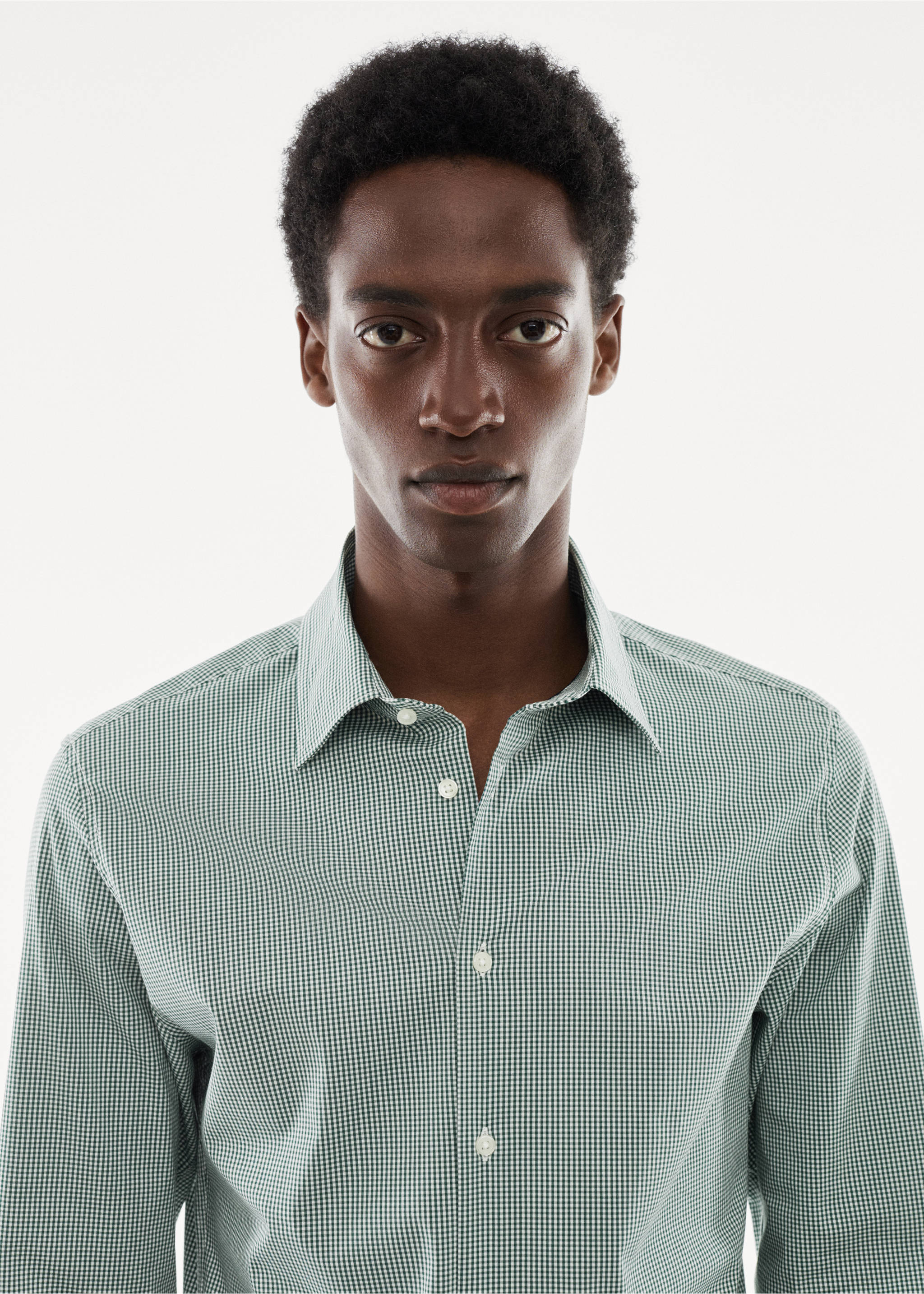 Micro-stretch fabric shirt - Details of the article 1, Khaki. Ref: 57024391-00.