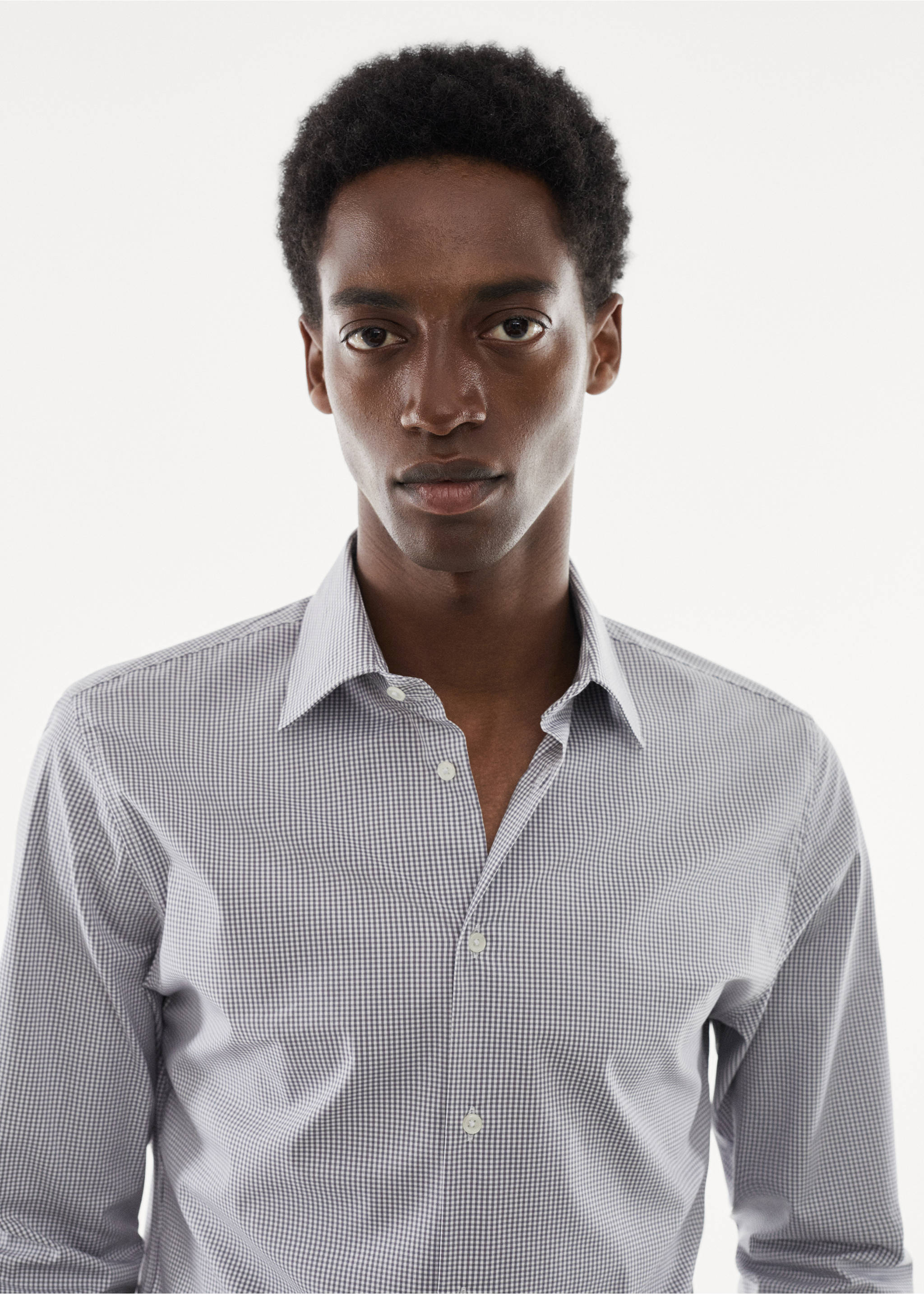 Micro-stretch fabric shirt - Details of the article 1, Grey. Ref: 57024391-00.