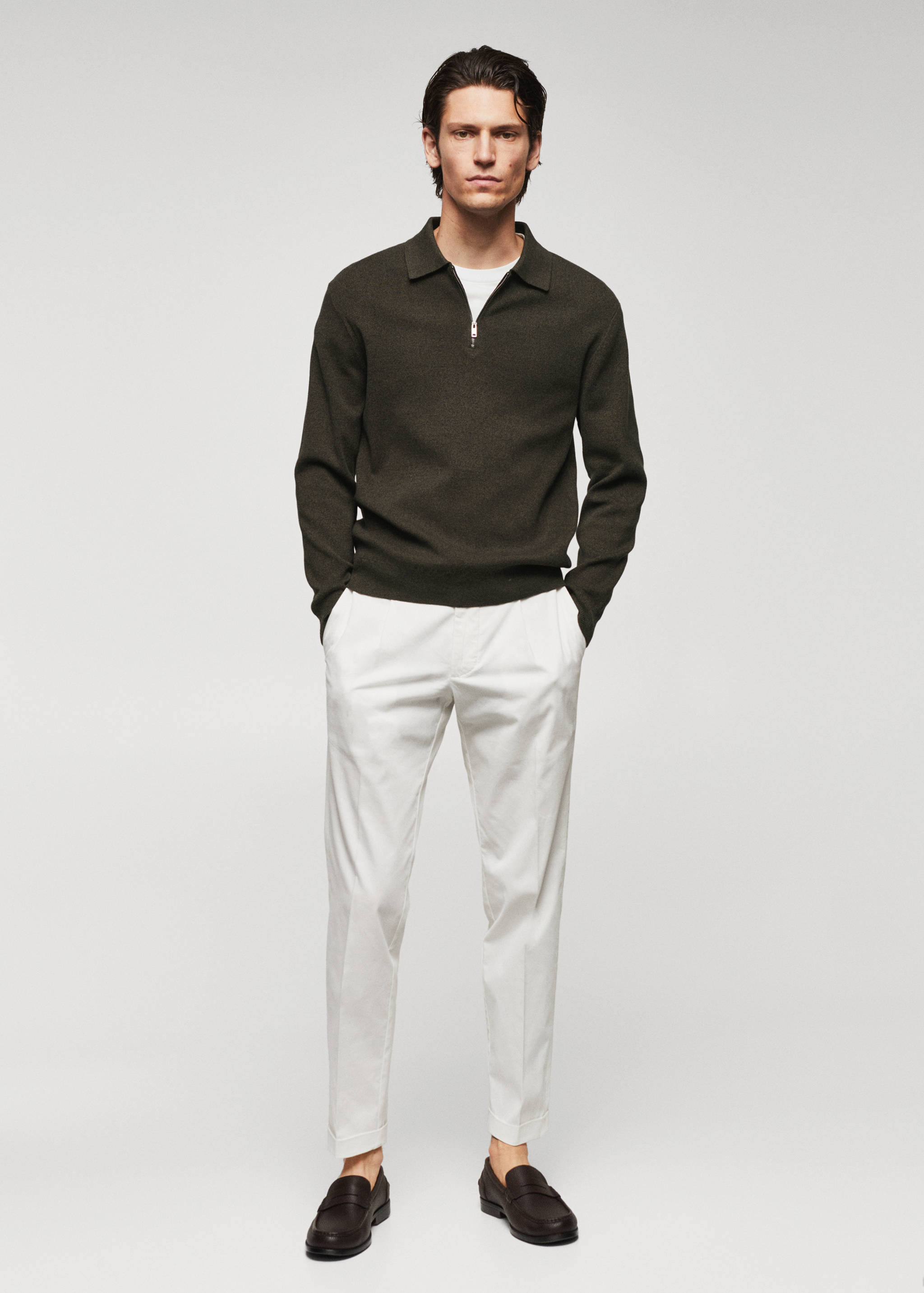 Cotton-knit polo shirt with zip - General plane