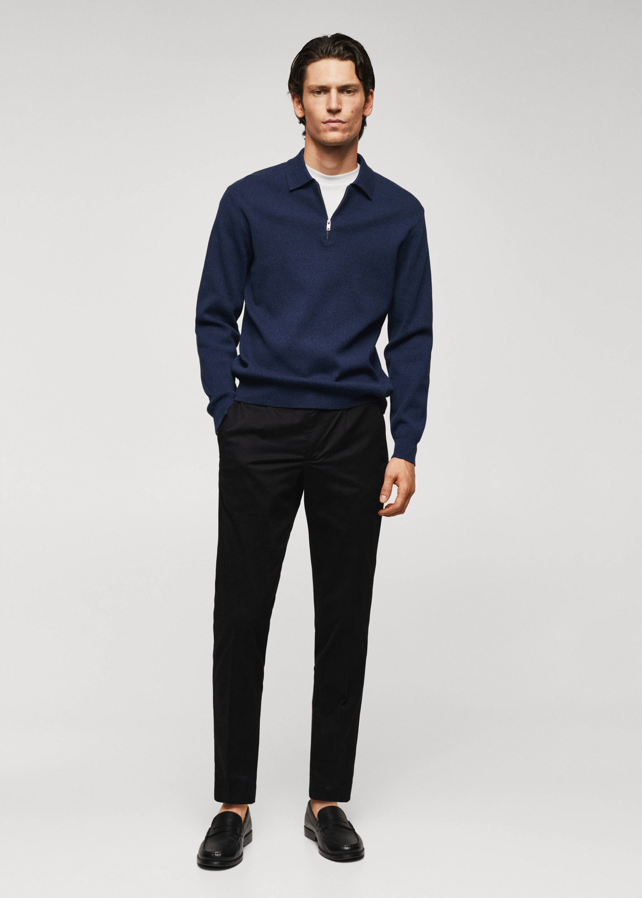 Cotton-knit polo shirt with zip - General plane