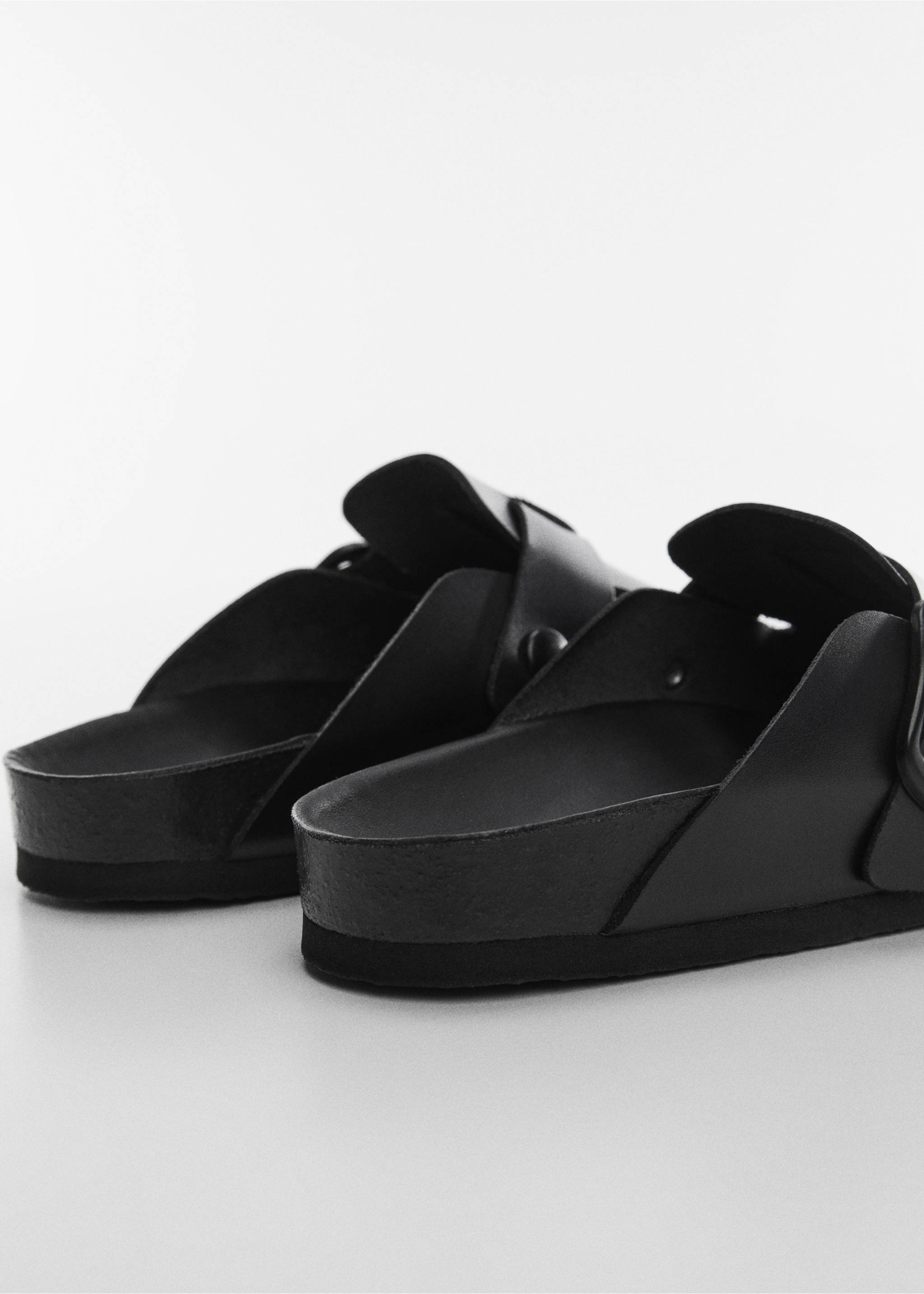 Leather clogs with buckle - Details of the article 1, Black. Ref: 57024421-00.