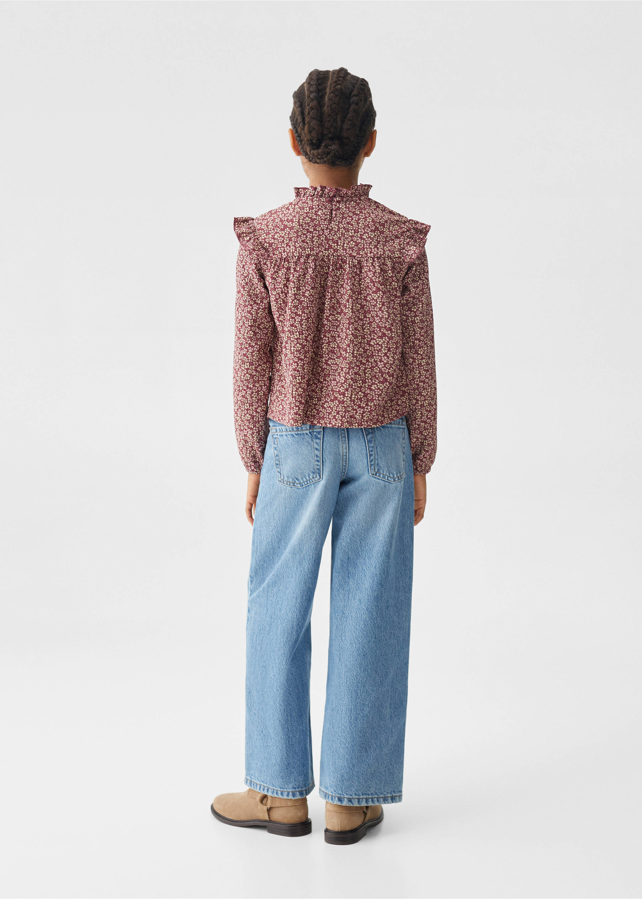 Floral print ruffle t-shirt - Reverse of the article, Maroon. Ref: 57024430-00.