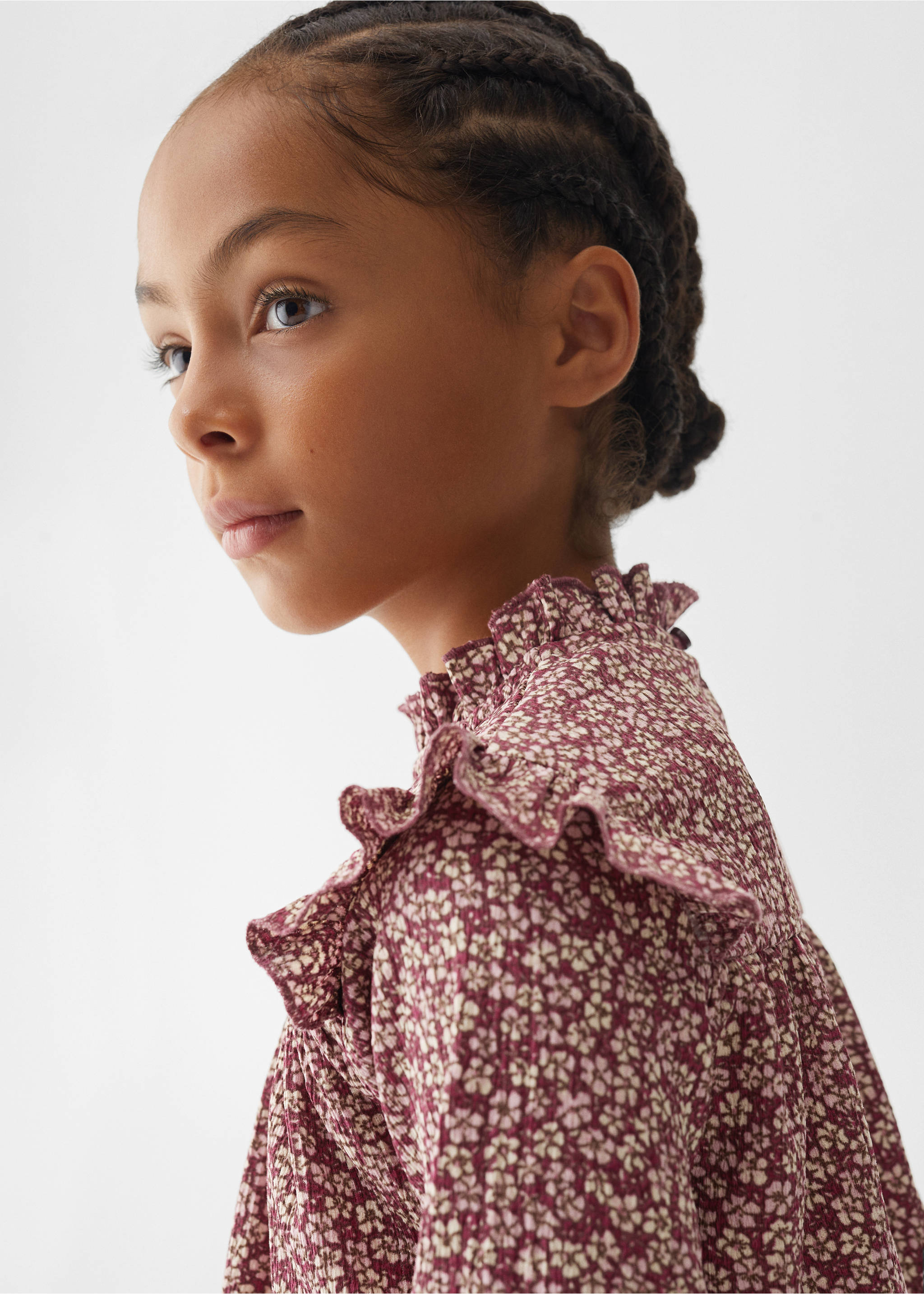 Floral print ruffle t-shirt - Details of the article 1, Maroon. Ref: 57024430-00.