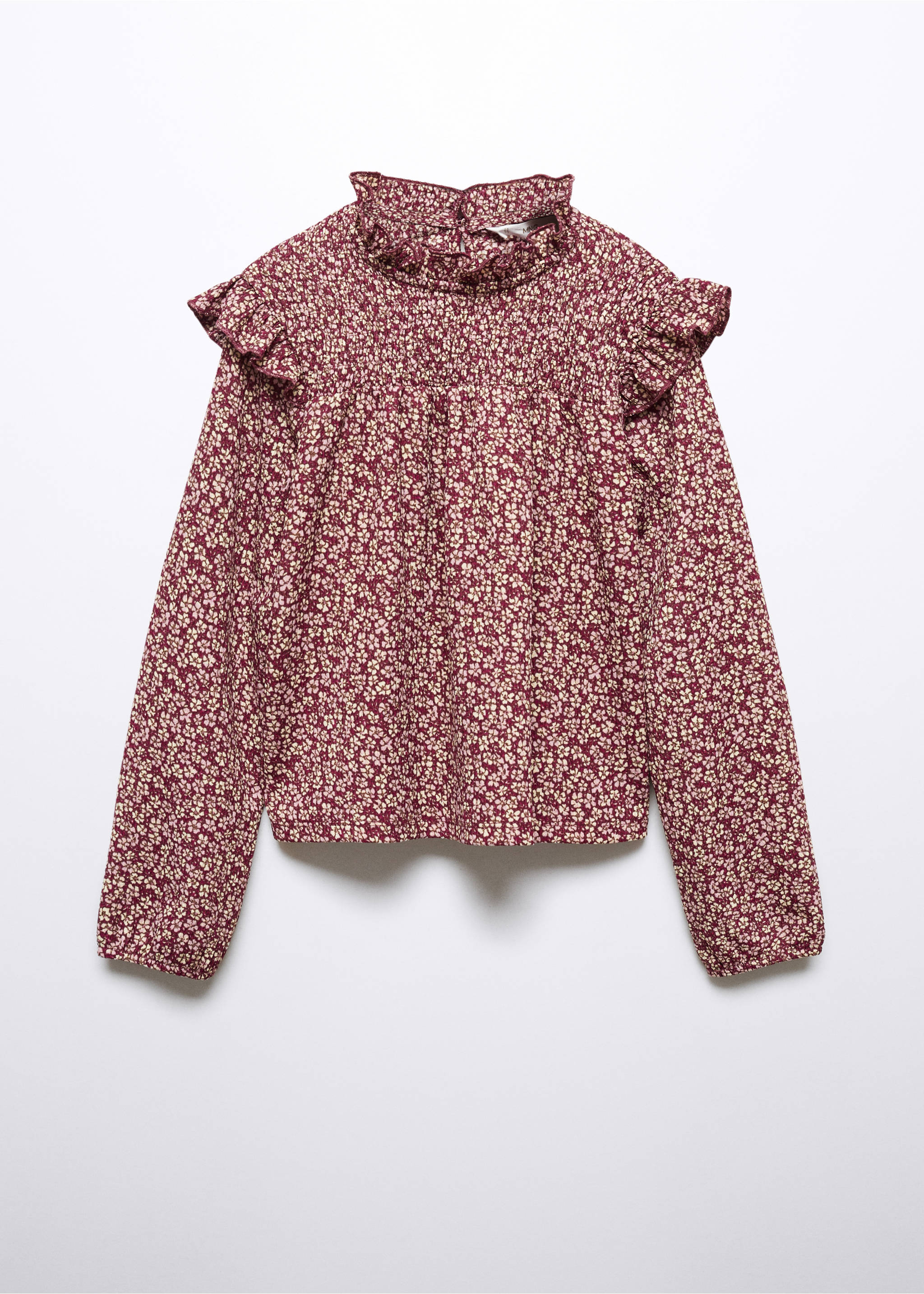 Floral print ruffle t-shirt - Article without model, Maroon. Ref: 57024430-00.
