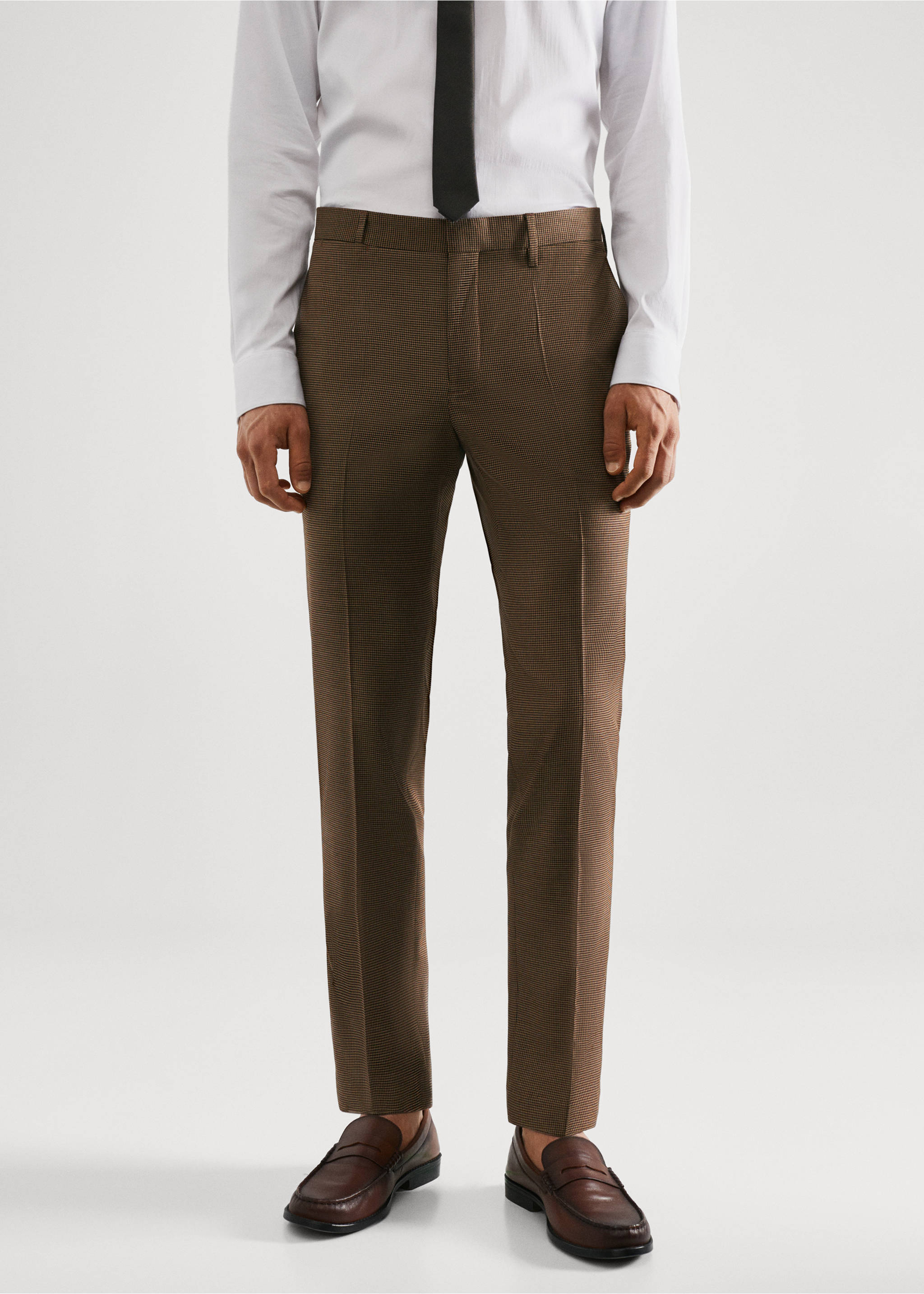 Stretch fabric super slim-fit suit trousers - Medium plane, Brown. Ref: 57024762-00.