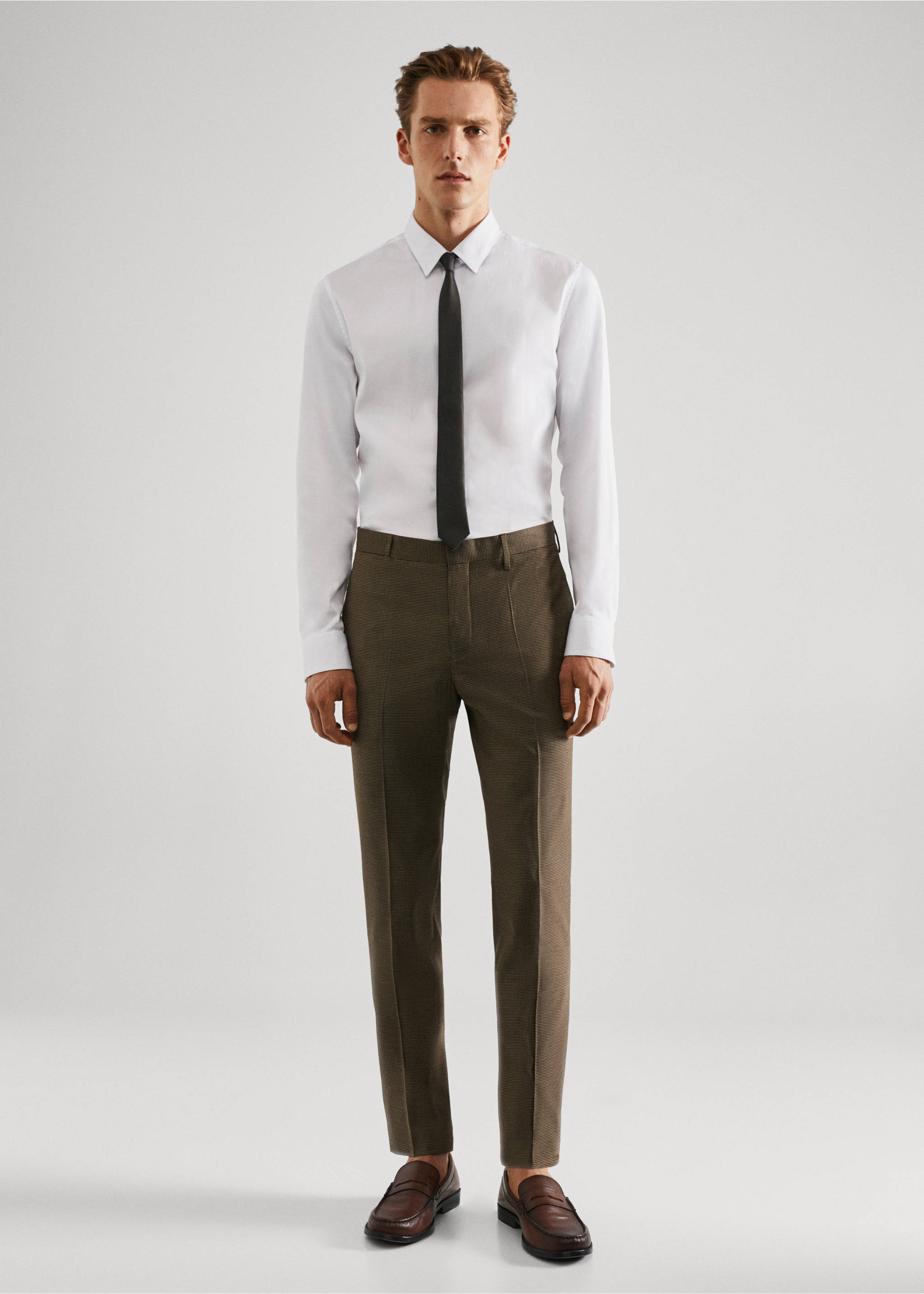 Stretch fabric super slim-fit suit trousers - Details of the article 4, Brown. Ref: 57024762-00.