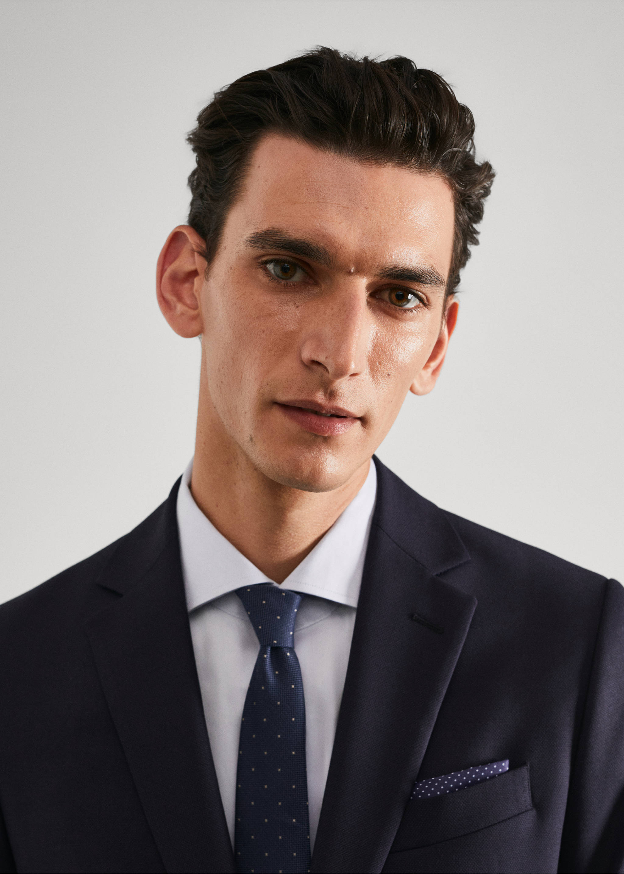 Slim-fit wool suit jacket - Details of the article 1, Navy. Ref: 57024765-00.