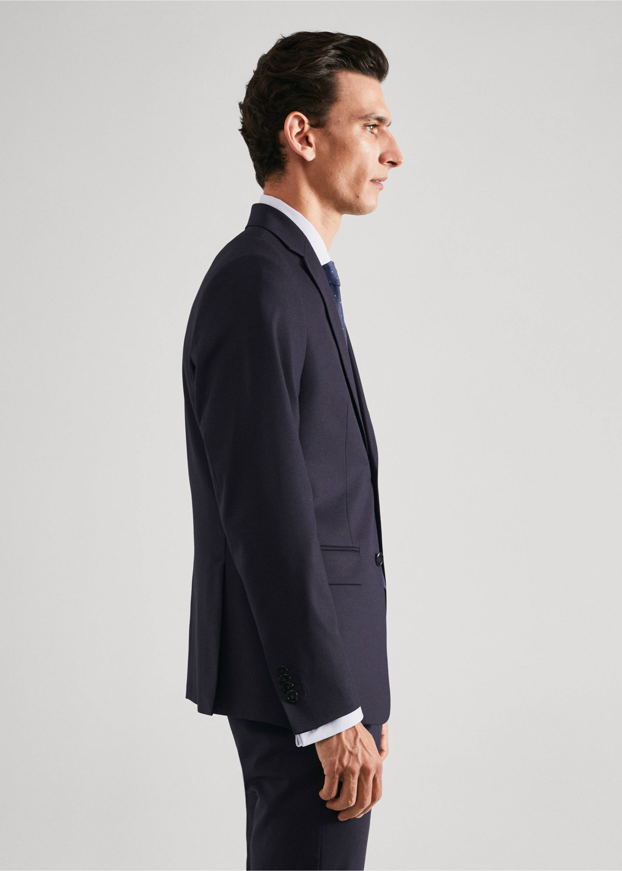 Slim-fit wool suit jacket - Details of the article 2, Navy. Ref: 57024765-00.
