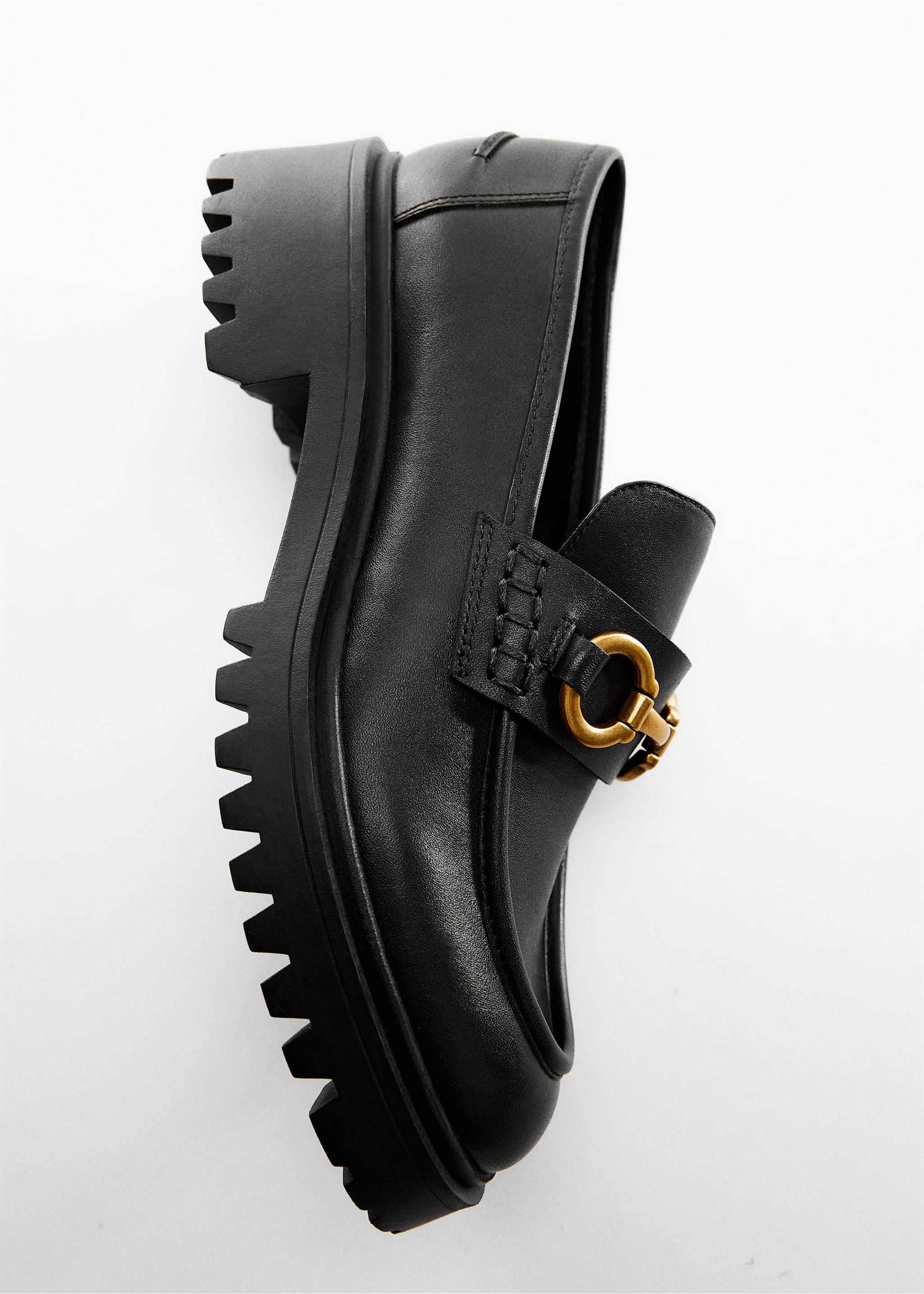 Leather moccasin with track sole - Details of the article 5, Black. Ref: 57024779-00.