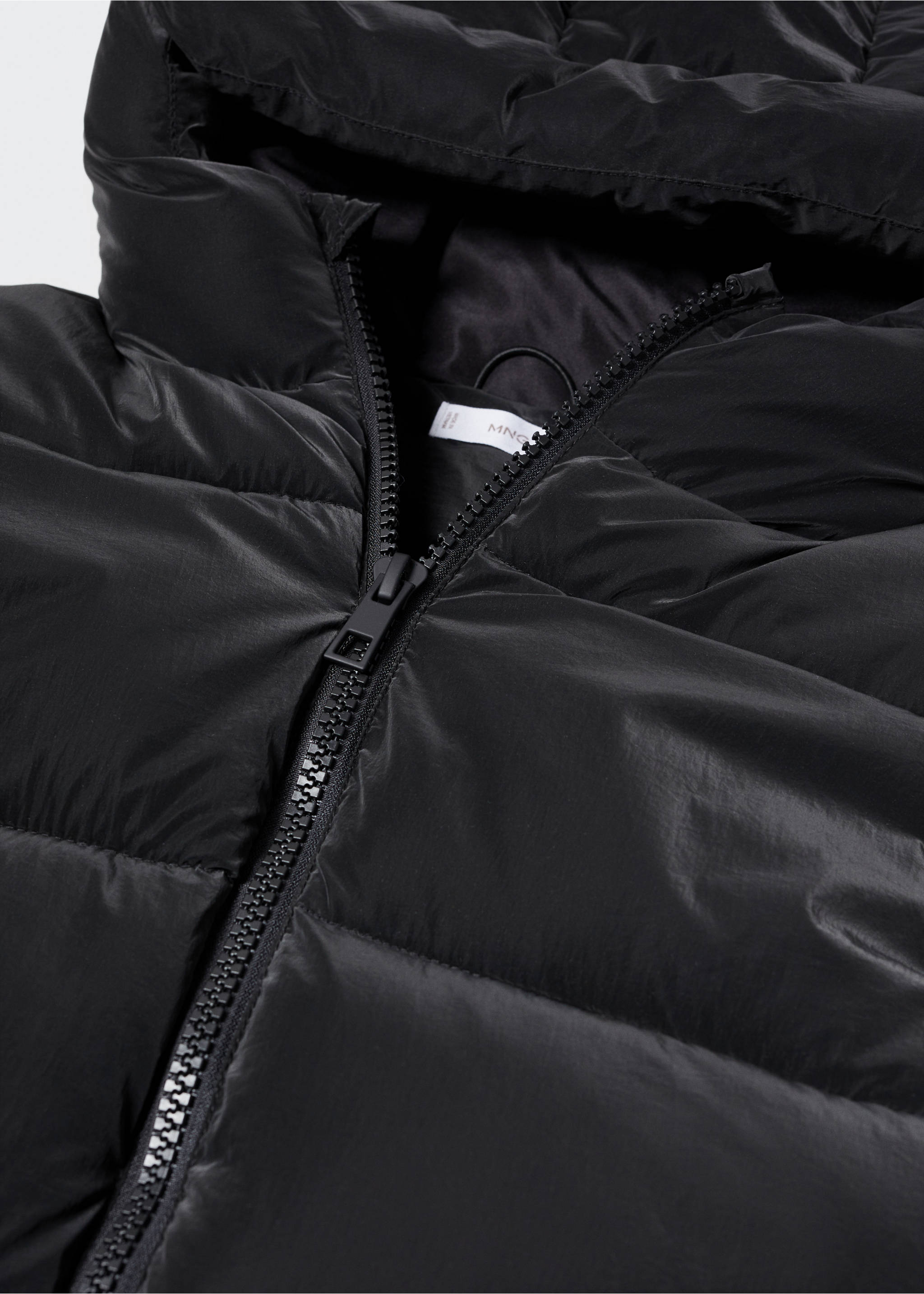 Quilted gilet with hood - Details of the article 8, Black. Ref: 57025135-00.