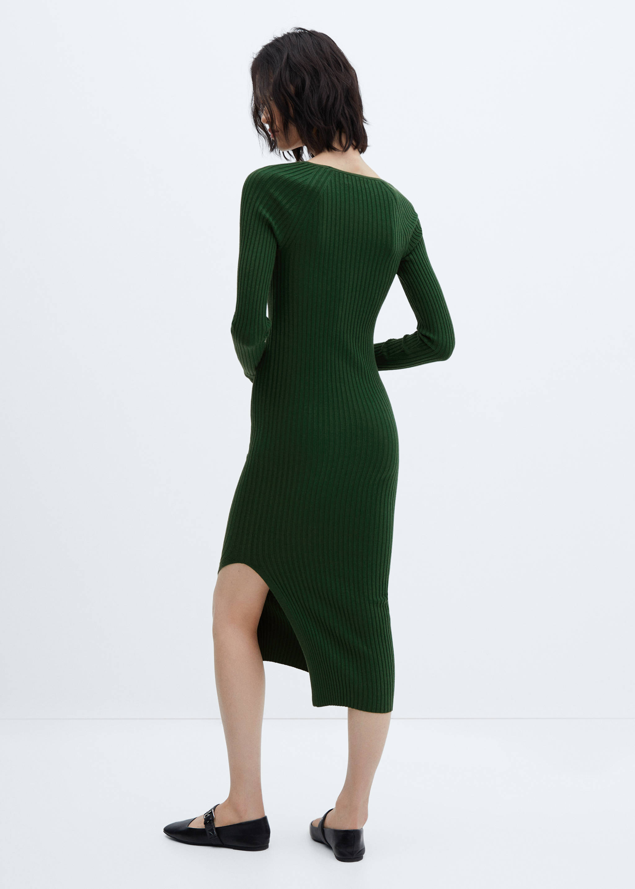 Robe maille côtelée col V - Verso de l’article