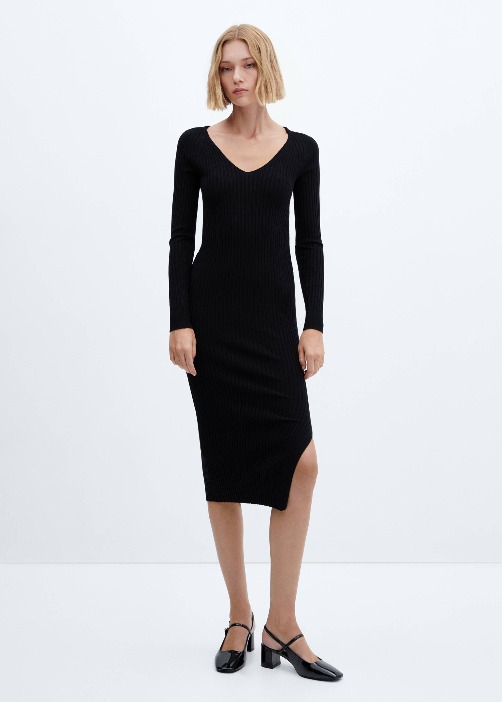 Robe maille côtelée col V - Plan général