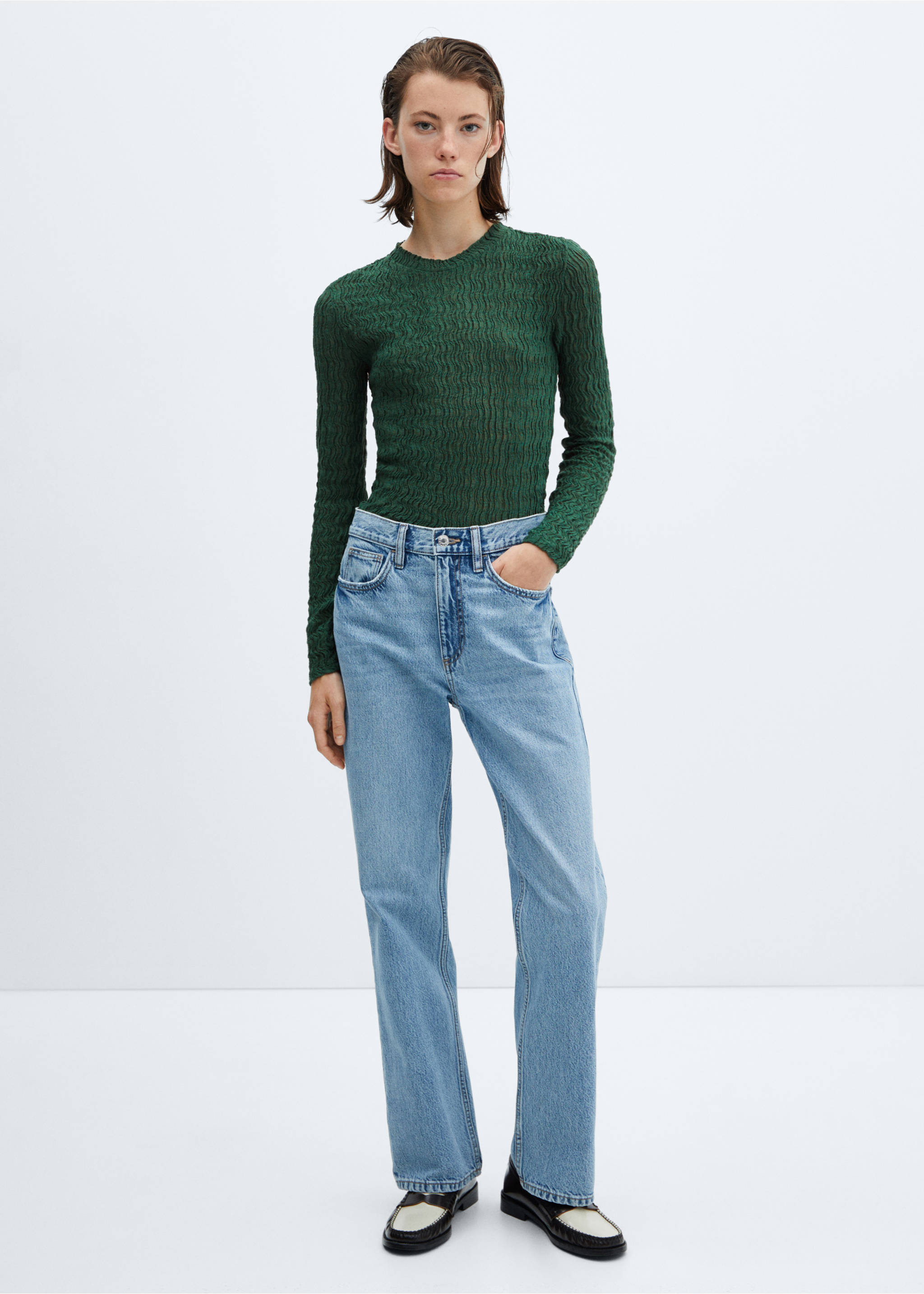Gathered knitted t-shirt - General plane, Green. Ref: 57025811-00.