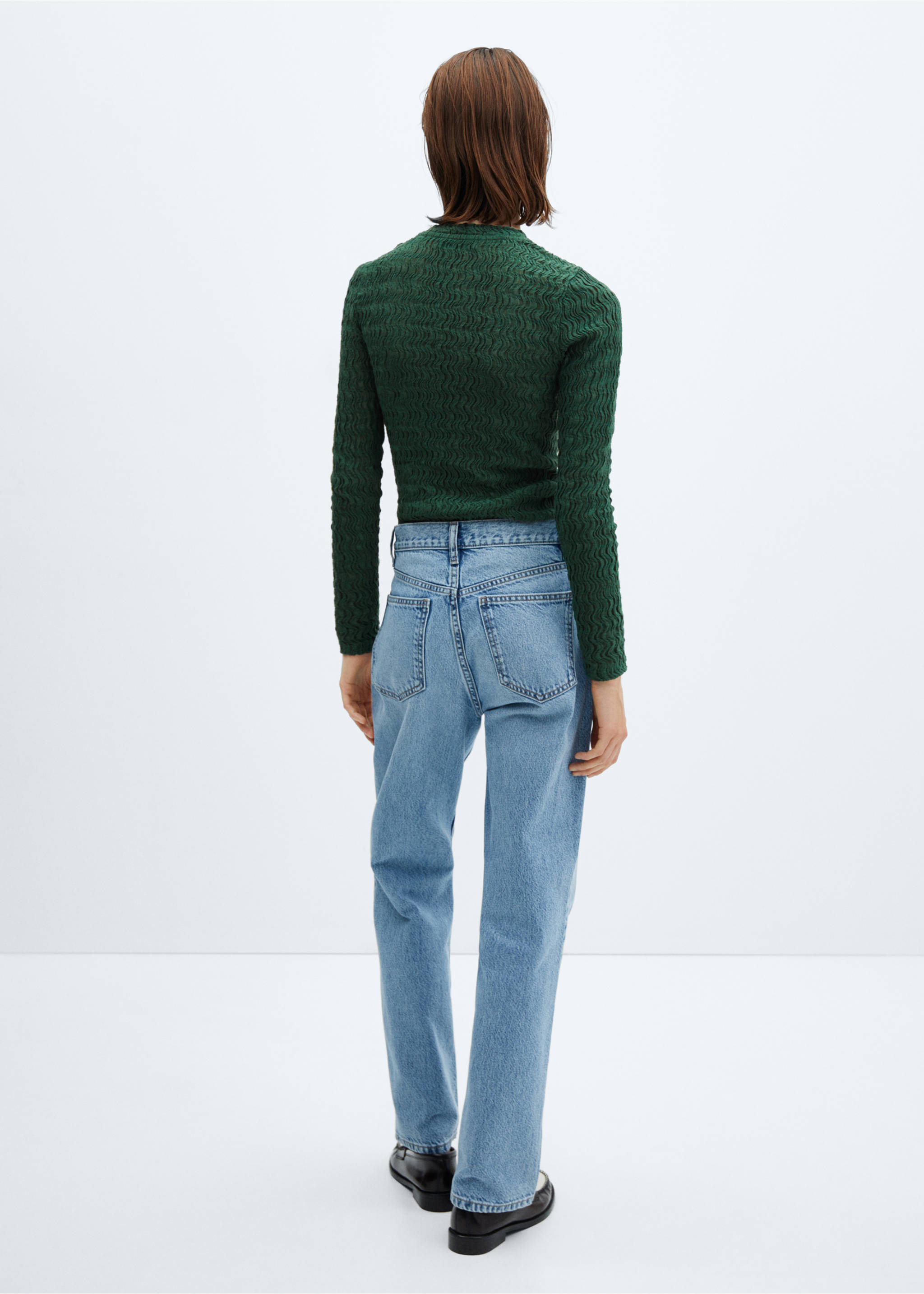 Gathered knitted t-shirt - Reverse of the article, Green. Ref: 57025811-00.