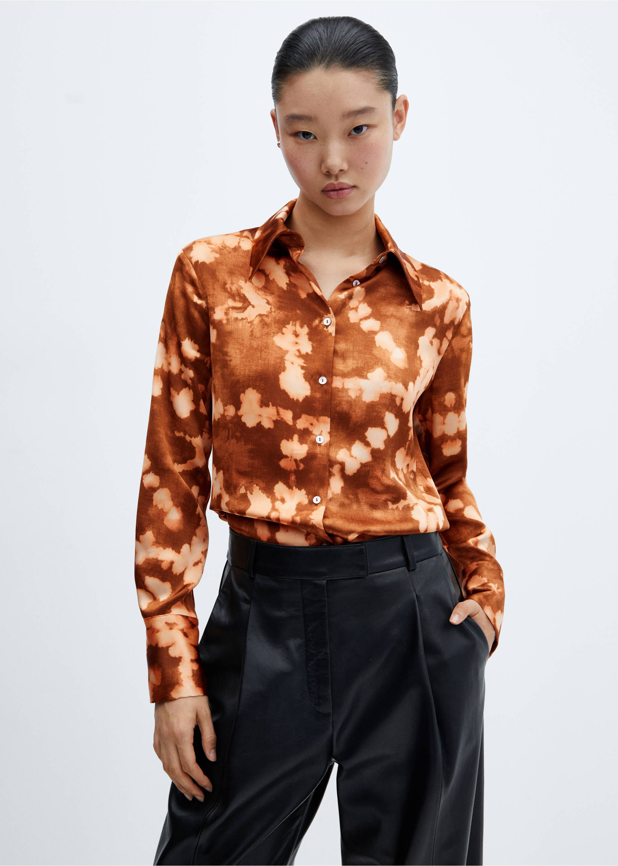 Tie-dye effect satin shirt - Medium plane, Brown. Ref: 57025812-00.