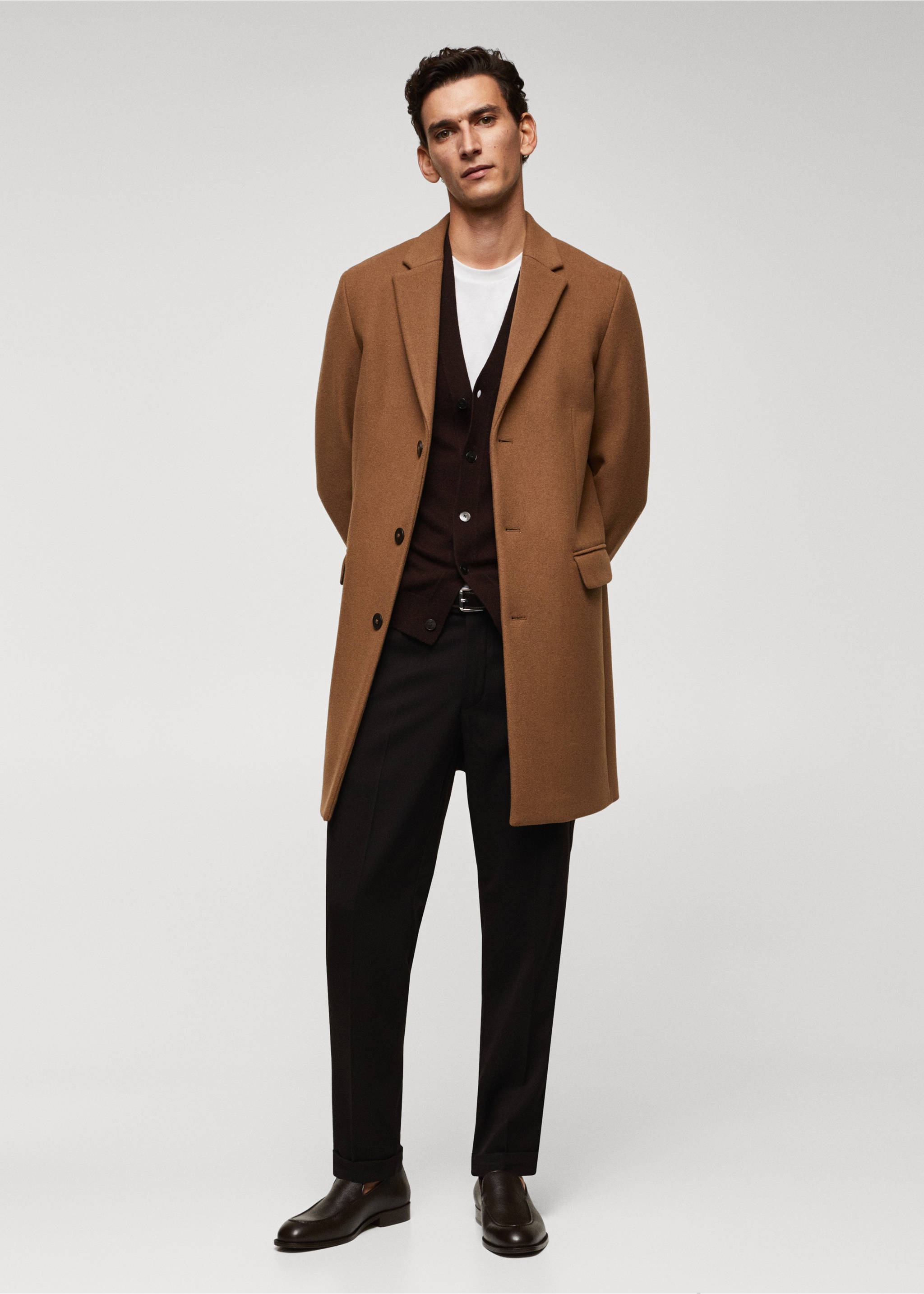 Long recycled wool coat - General plane, Medium Brown. Ref: 57025948-00.