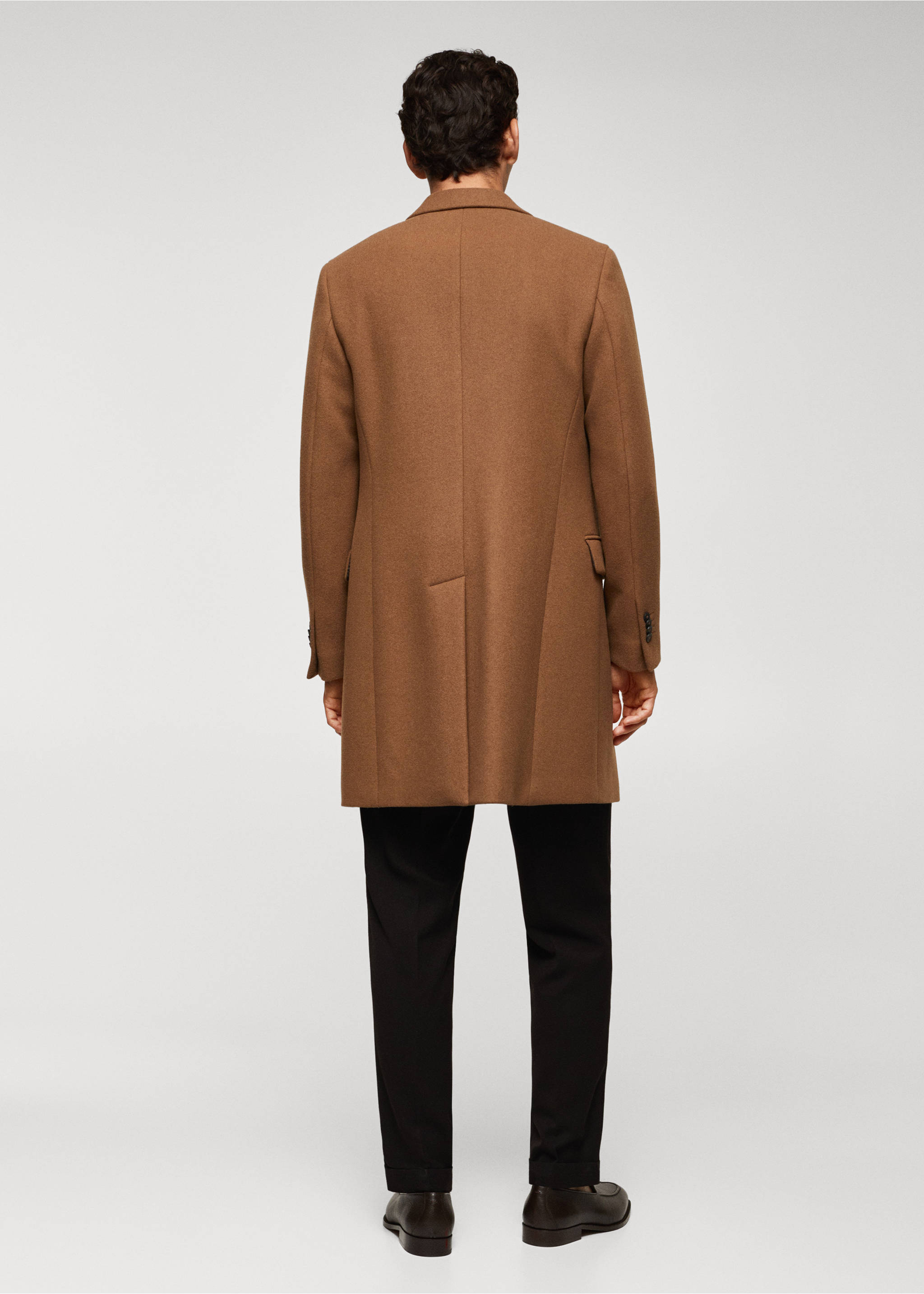 Long recycled wool coat - Reverse of the article, Medium Brown. Ref: 57025948-00.
