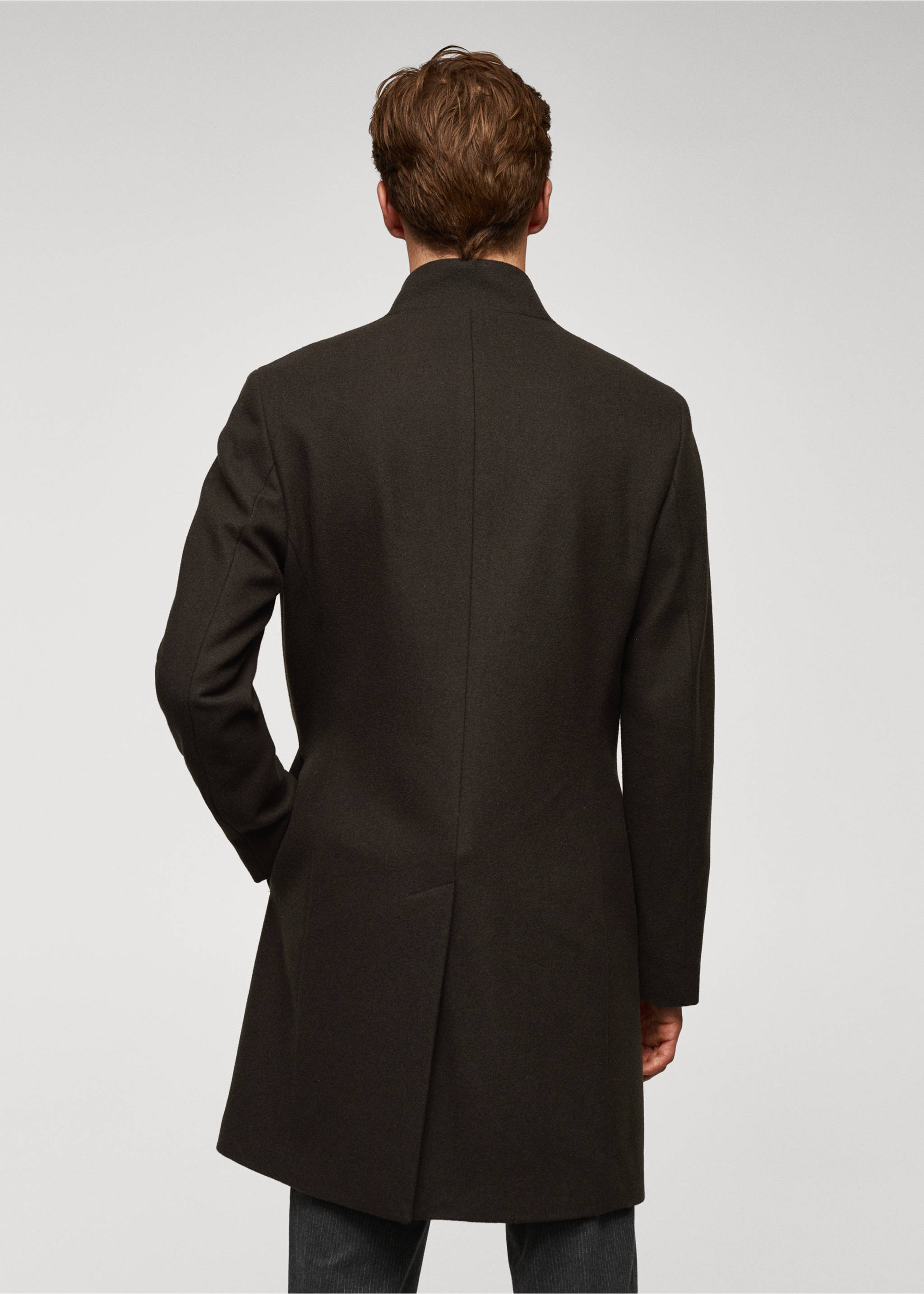Wool funnel neck coat - Reverse of the article, Brown. Ref: 57025949-00.