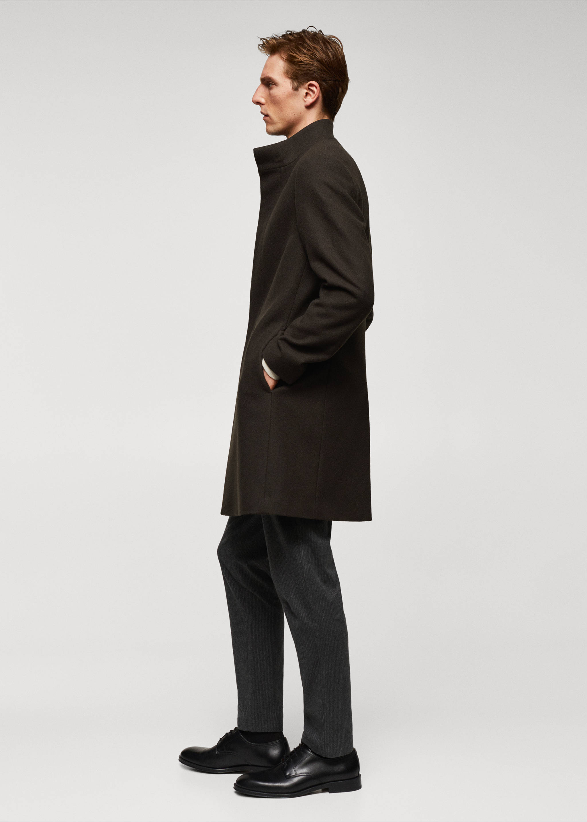 Wool funnel neck coat - Details of the article 2, Brown. Ref: 57025949-00.